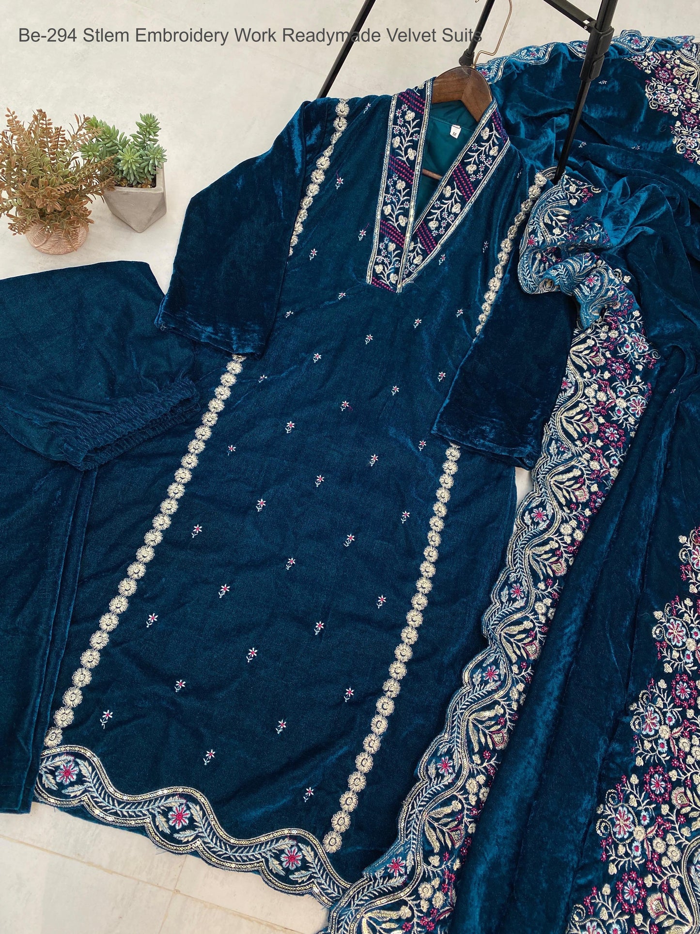 Be-294 Stlem Embroidery Work Readymade Velvet Suits