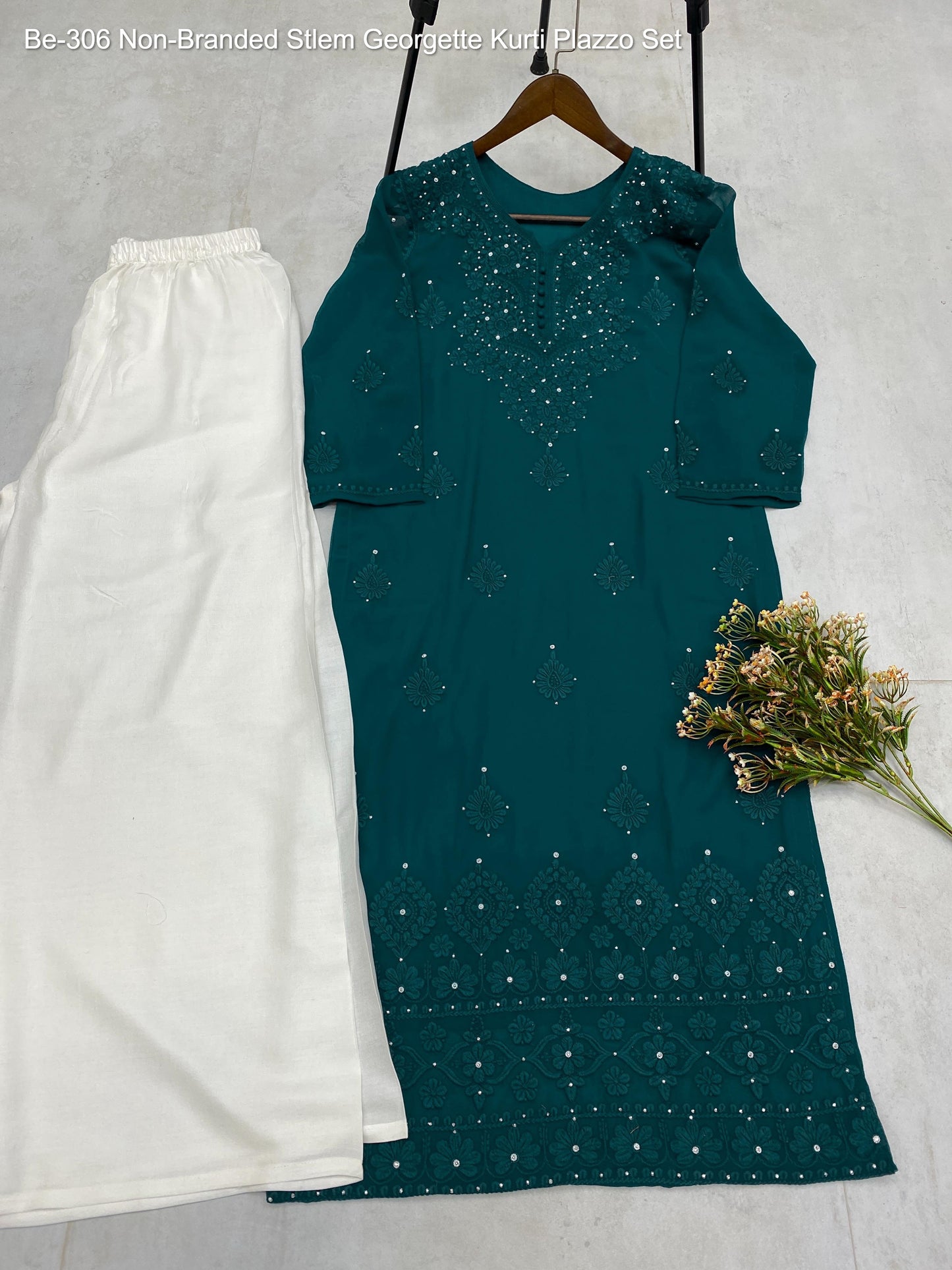 Be-306 Non-Branded Stlem Georgette Kurti Plazzo Set