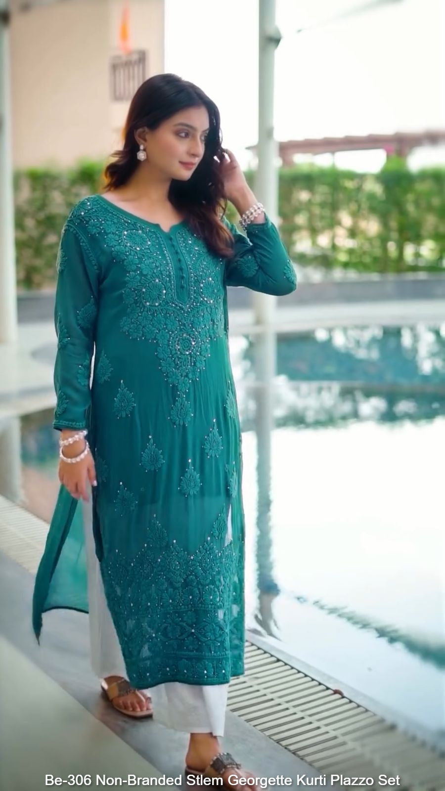 Be-306 Non-Branded Stlem Georgette Kurti Plazzo Set