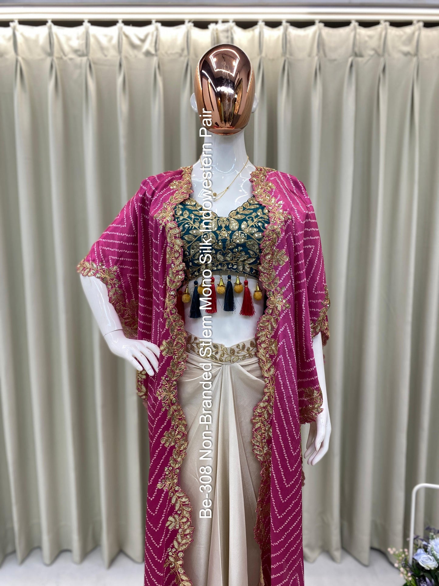 Be-308 Non-Branded Stlem Mono Silk Indowestern Pair