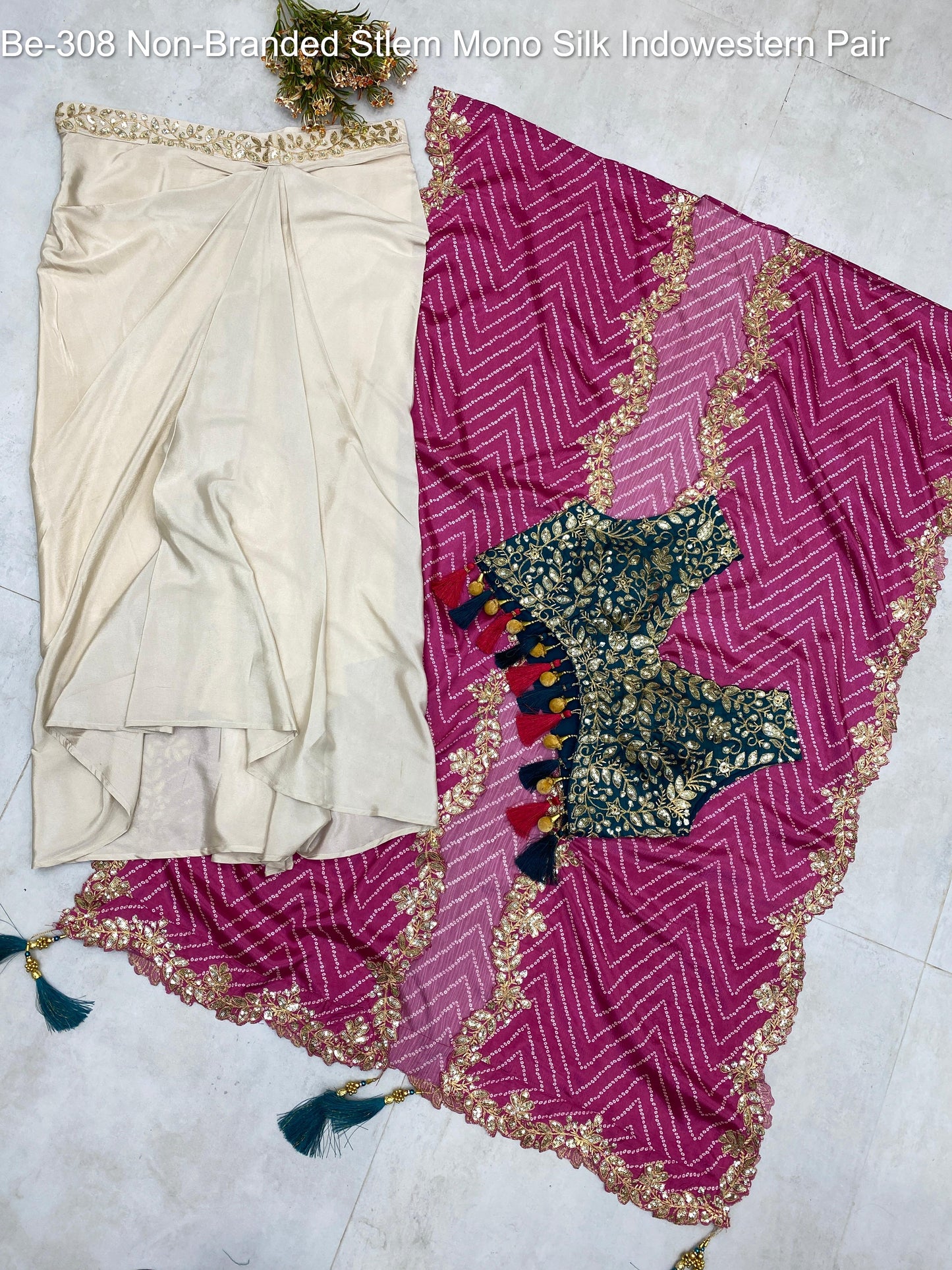 Be-308 Non-Branded Stlem Mono Silk Indowestern Pair