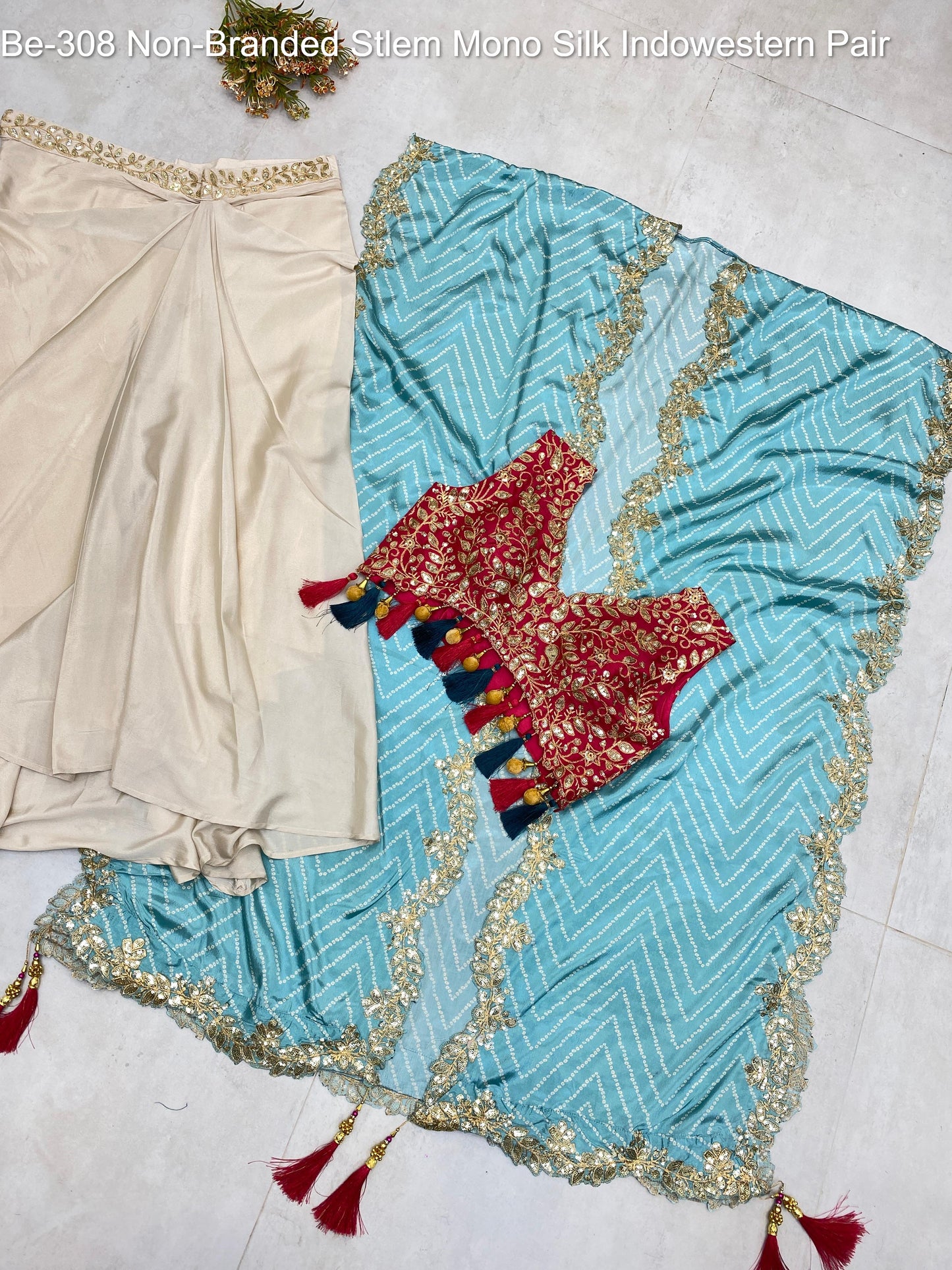 Be-308 Non-Branded Stlem Mono Silk Indowestern Pair