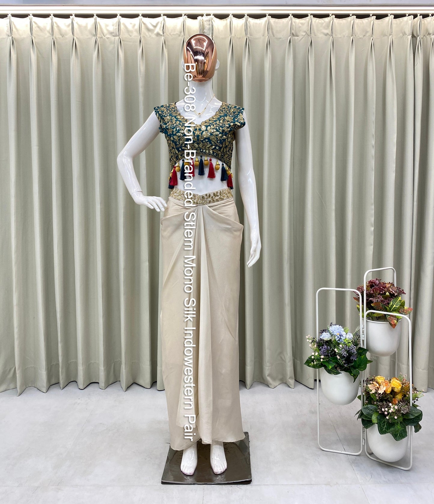 Be-308 Non-Branded Stlem Mono Silk Indowestern Pair