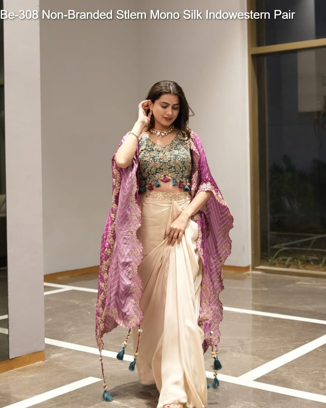Be-308 Non-Branded Stlem Mono Silk Indowestern Pair