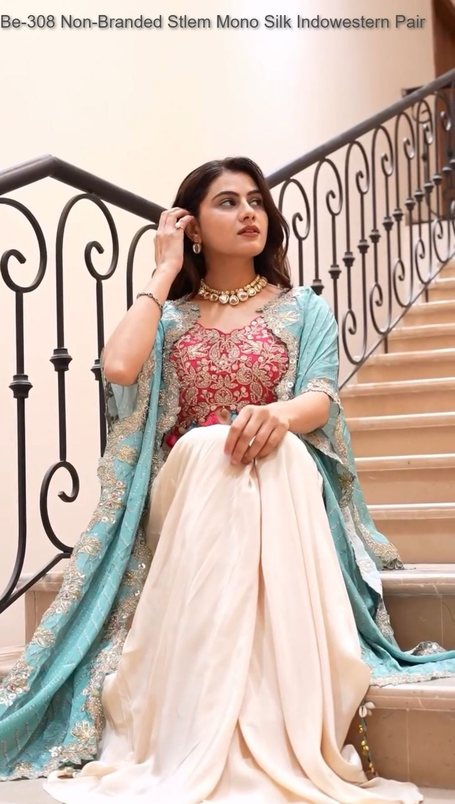 Be-308 Non-Branded Stlem Mono Silk Indowestern Pair