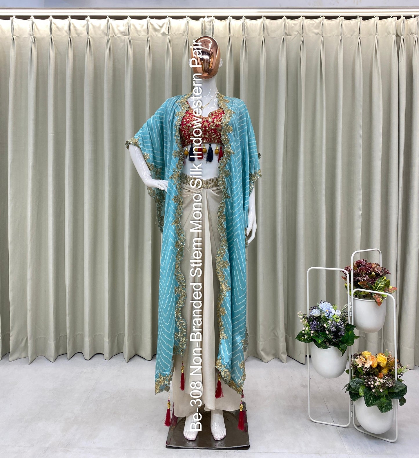 Be-308 Non-Branded Stlem Mono Silk Indowestern Pair