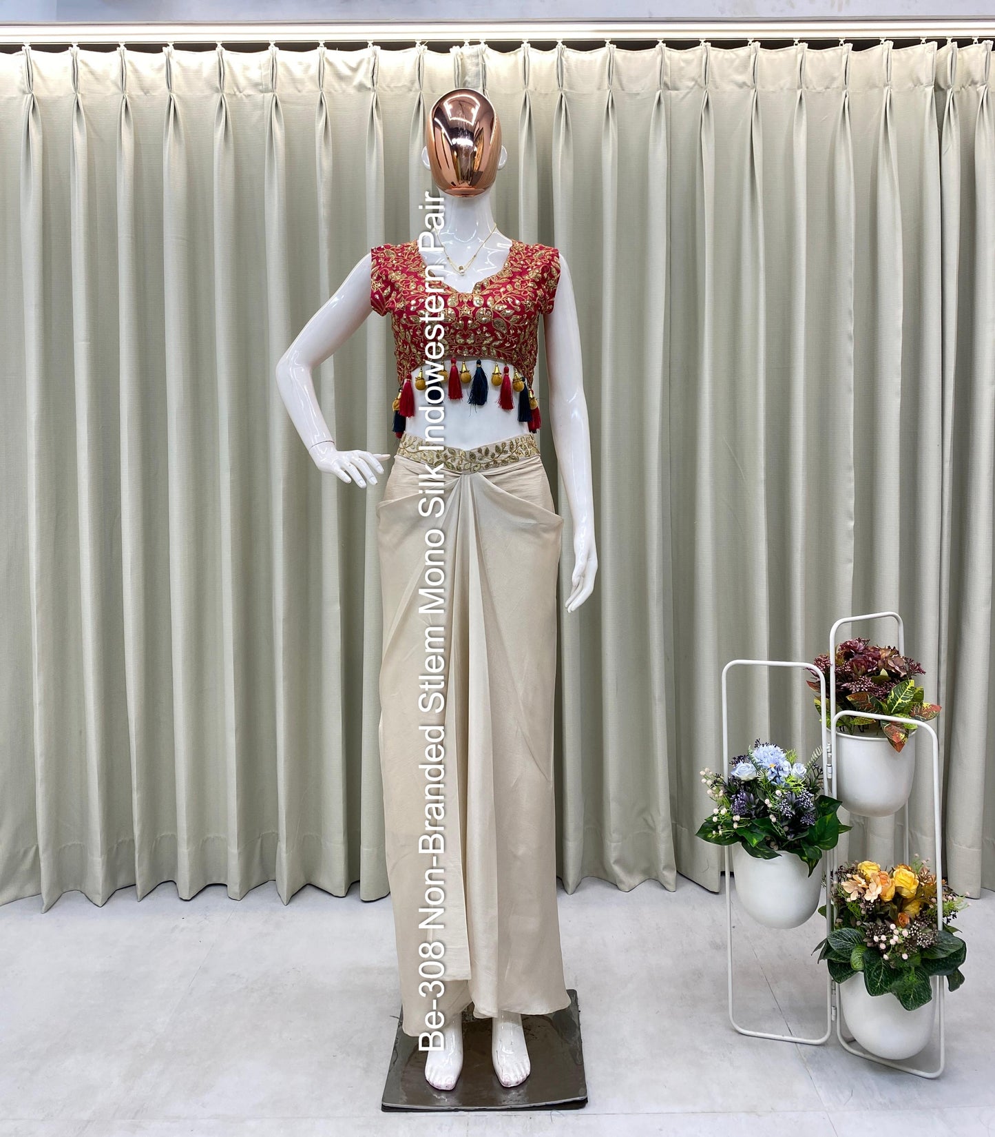Be-308 Non-Branded Stlem Mono Silk Indowestern Pair