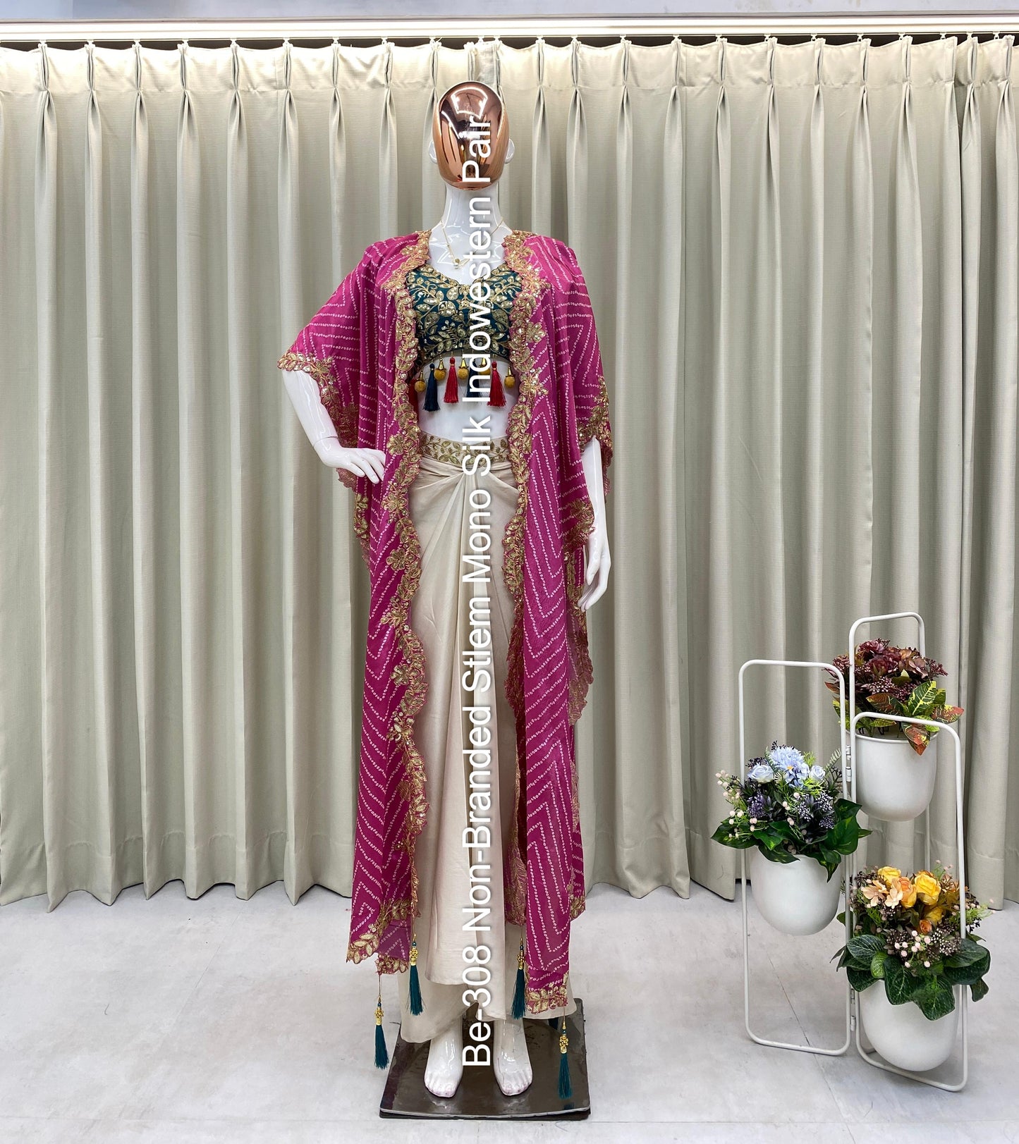 Be-308 Non-Branded Stlem Mono Silk Indowestern Pair
