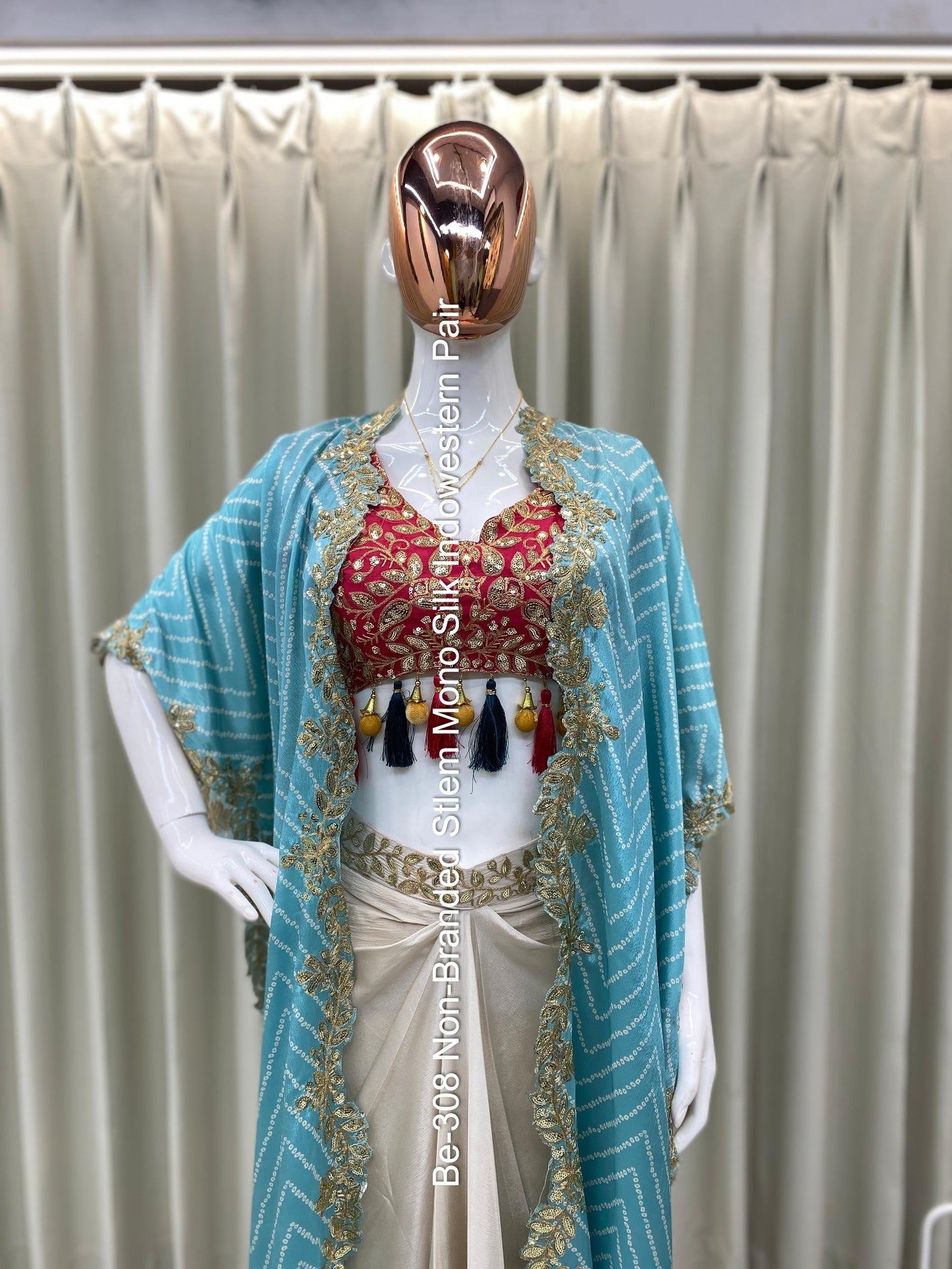 Be-308 Non-Branded Stlem Mono Silk Indowestern Pair