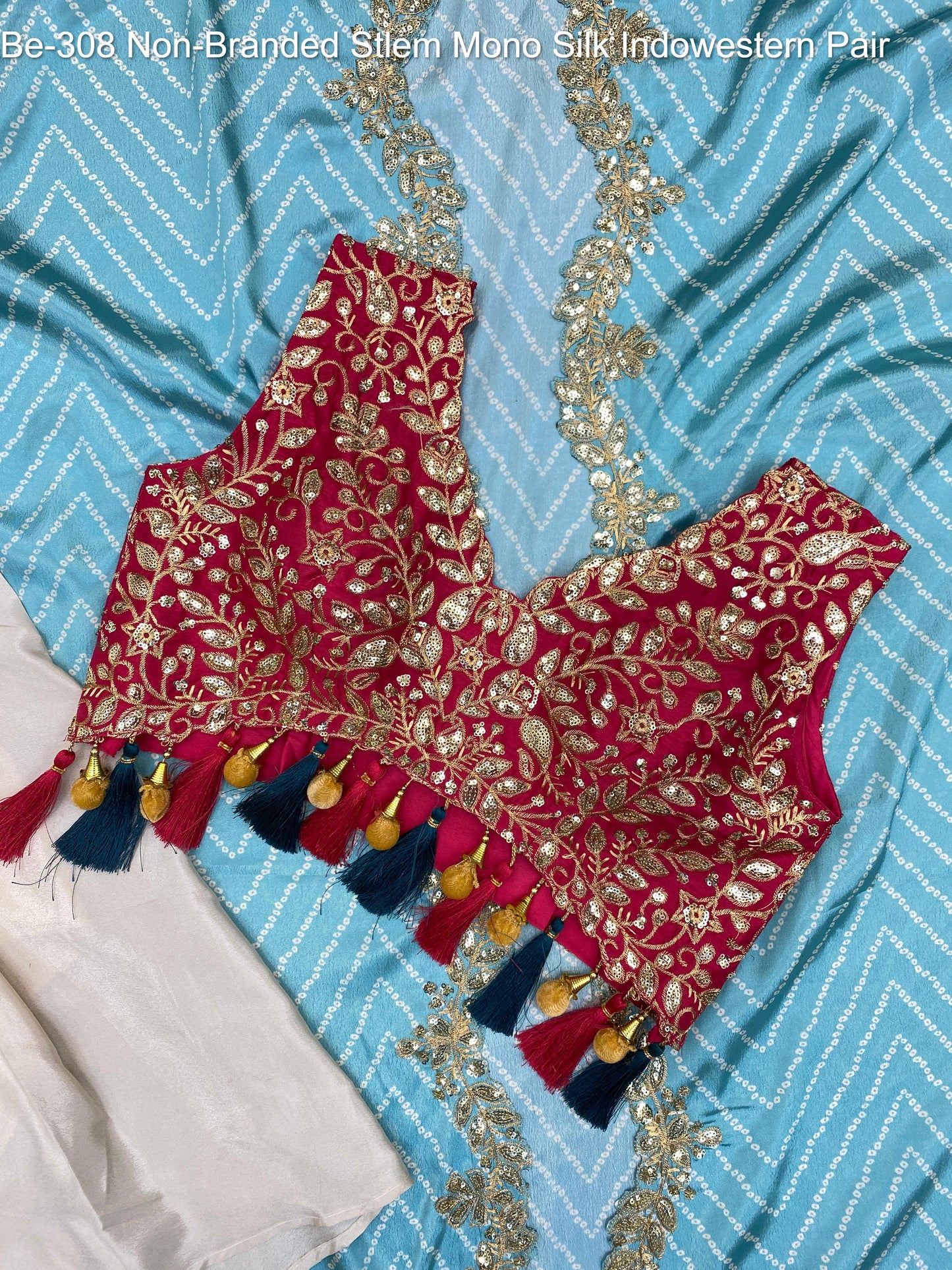 Be-308 Non-Branded Stlem Mono Silk Indowestern Pair