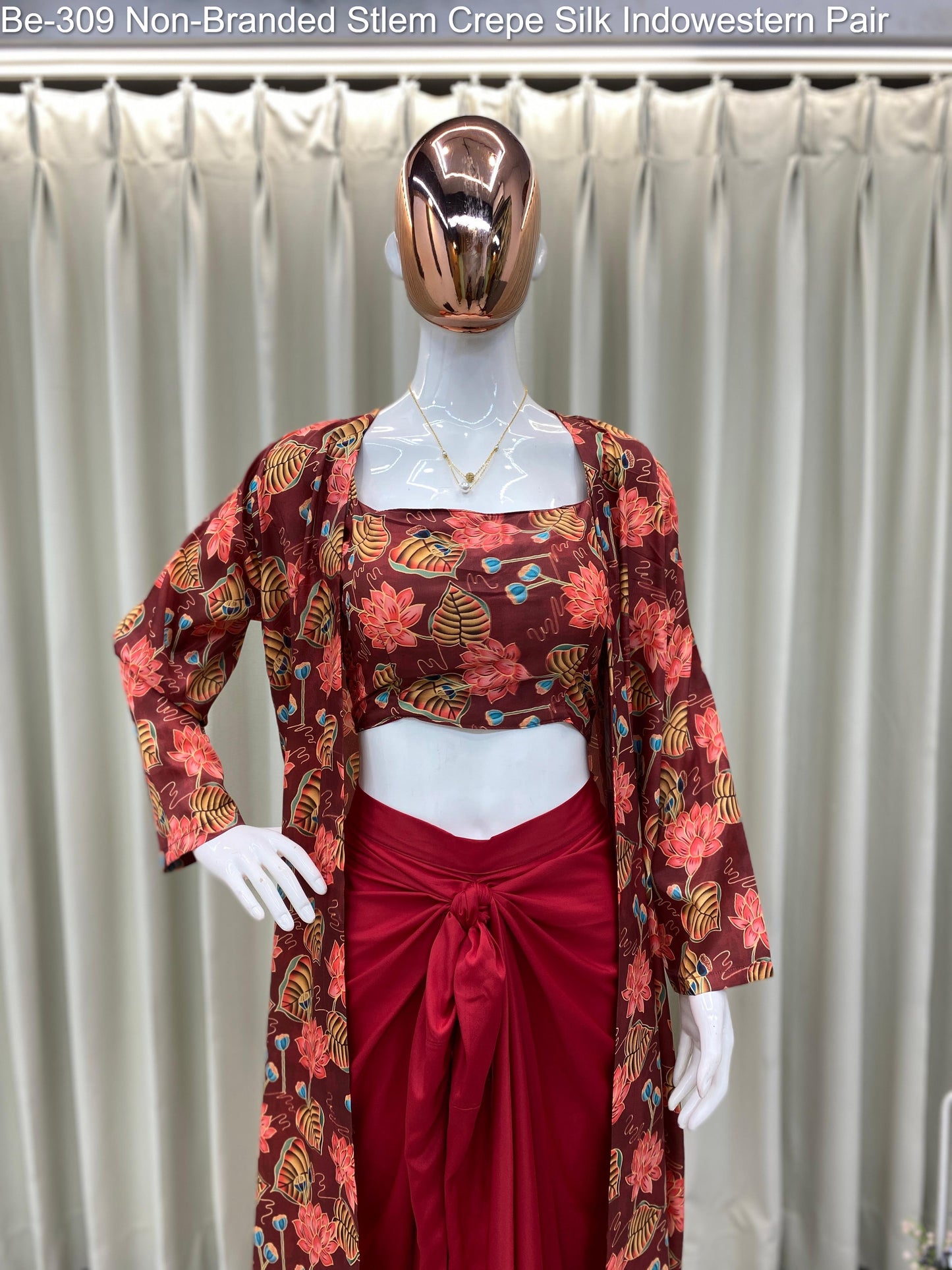 Be-309 Non-Branded Stlem Crepe Silk Indowestern Pair