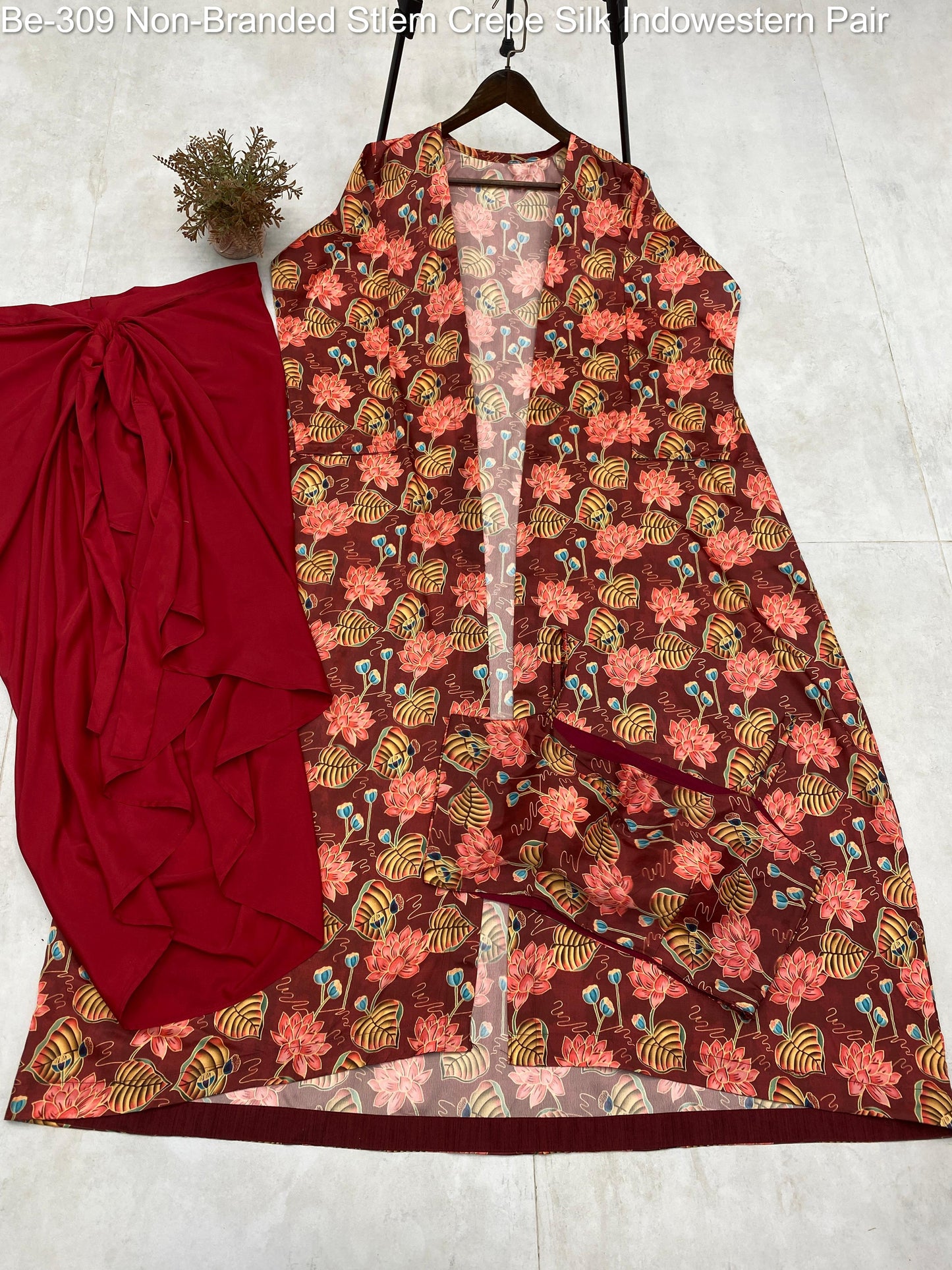 Be-309 Non-Branded Stlem Crepe Silk Indowestern Pair