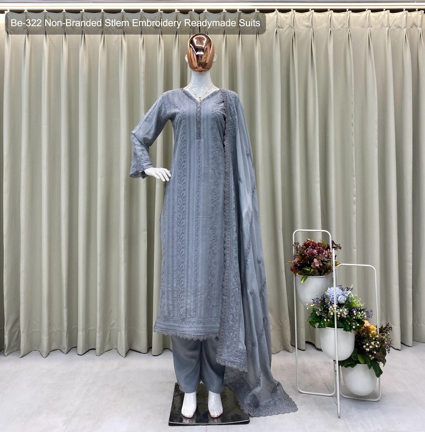 Be-322 Non-Branded Stlem Embroidery Readymade Suits