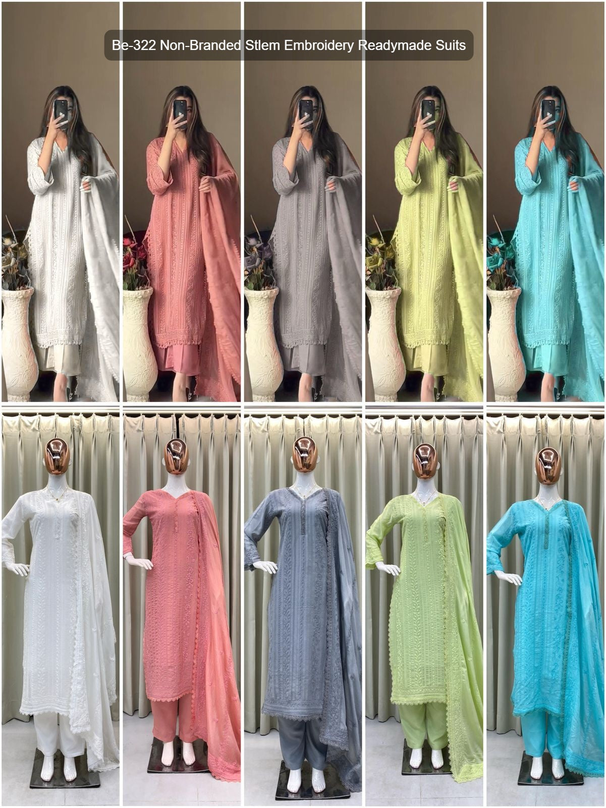 Be-322 Non-Branded Stlem Embroidery Readymade Suits