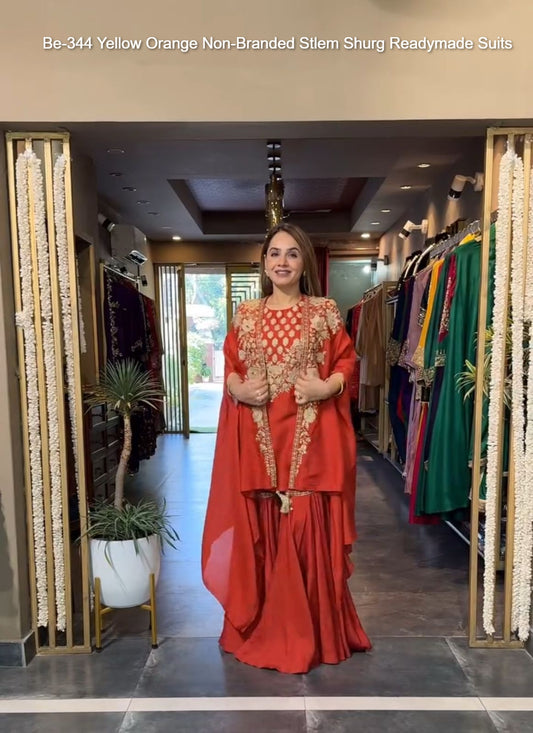 Be-344 Yellow Orange Non-Branded Stlem Shurg Readymade Suits