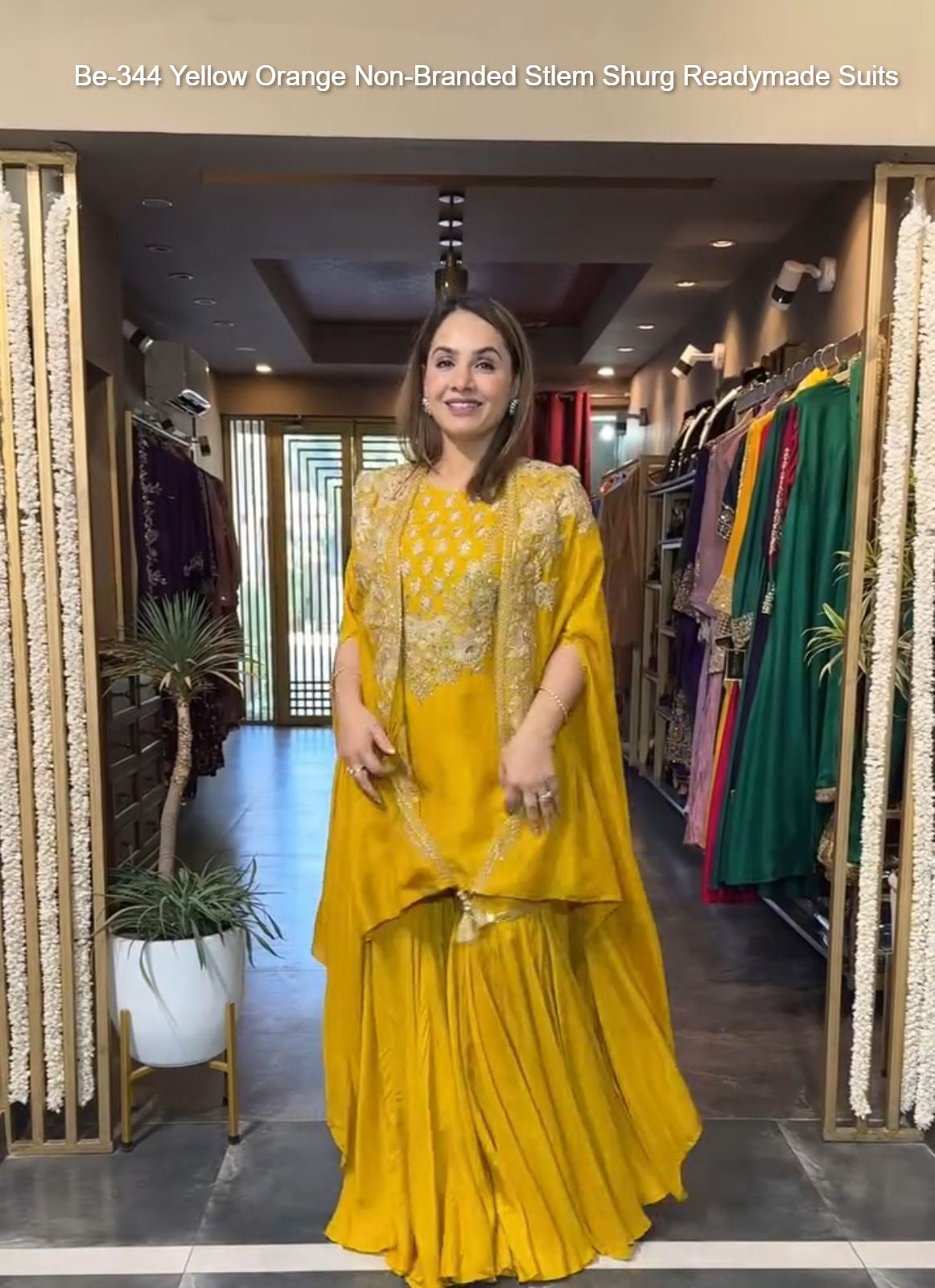 Be-344 Yellow Orange Non-Branded Stlem Shurg Readymade Suits