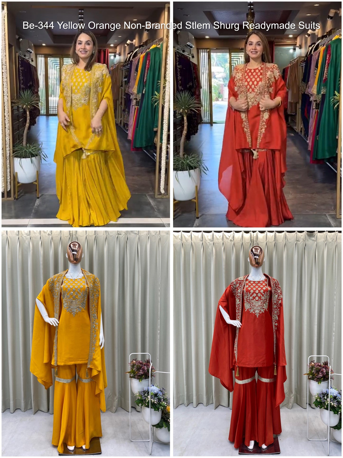 Be-344 Yellow Orange Non-Branded Stlem Shurg Readymade Suits