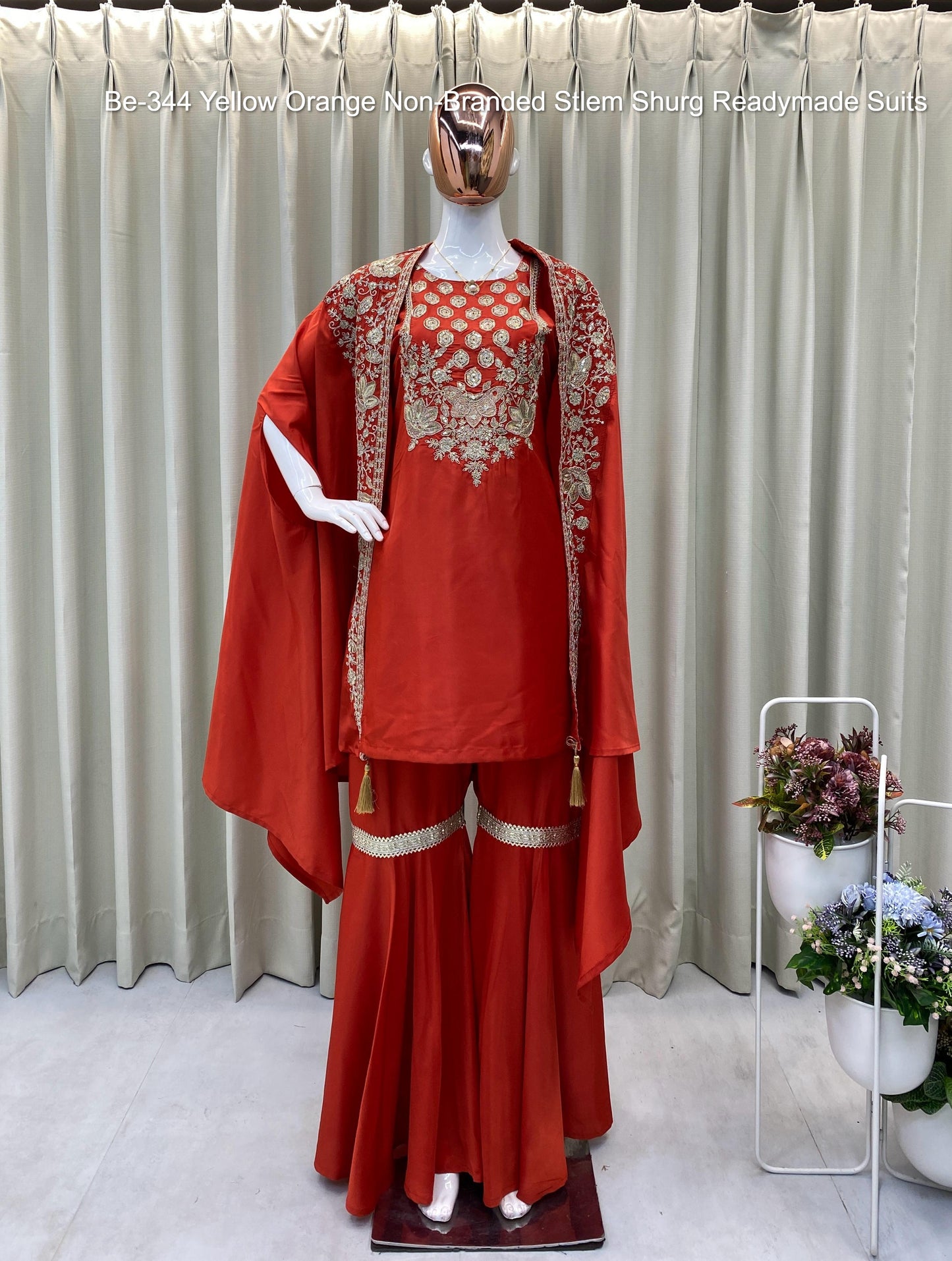 Be-344 Yellow Orange Non-Branded Stlem Shurg Readymade Suits