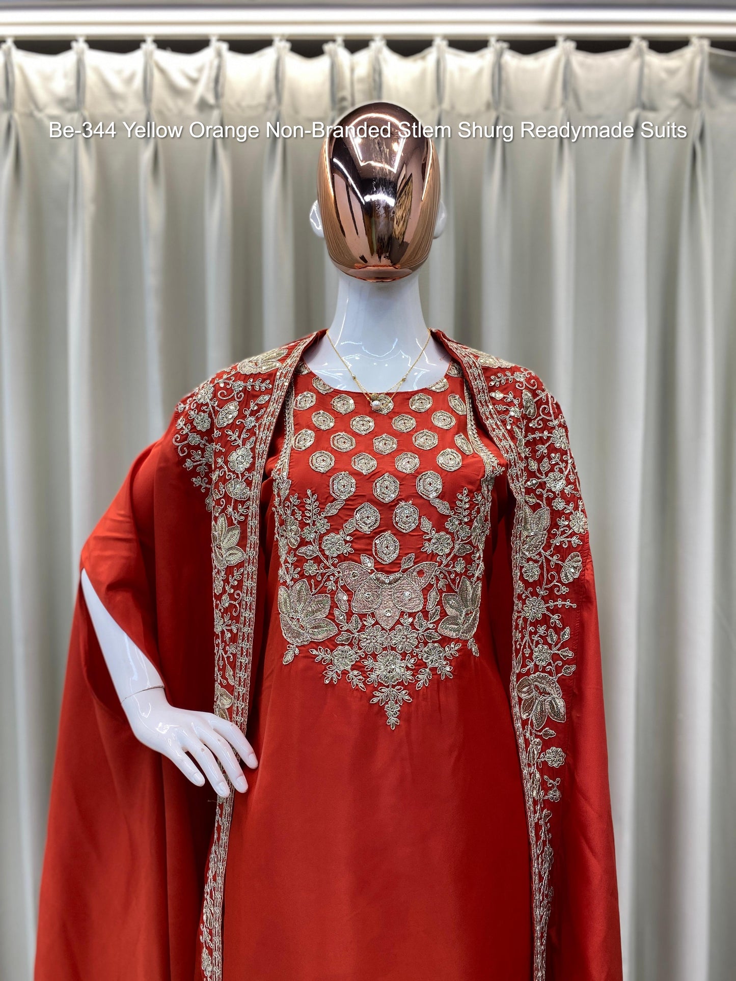 Be-344 Yellow Orange Non-Branded Stlem Shurg Readymade Suits