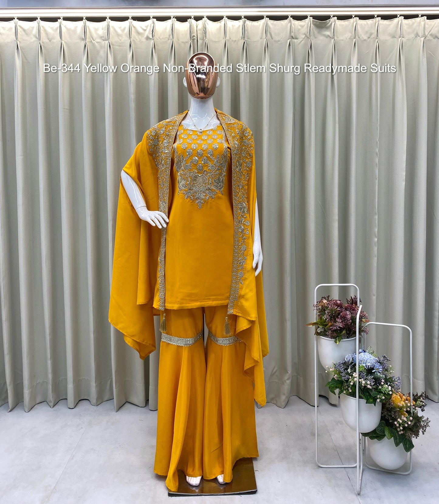 Be-344 Yellow Orange Non-Branded Stlem Shurg Readymade Suits