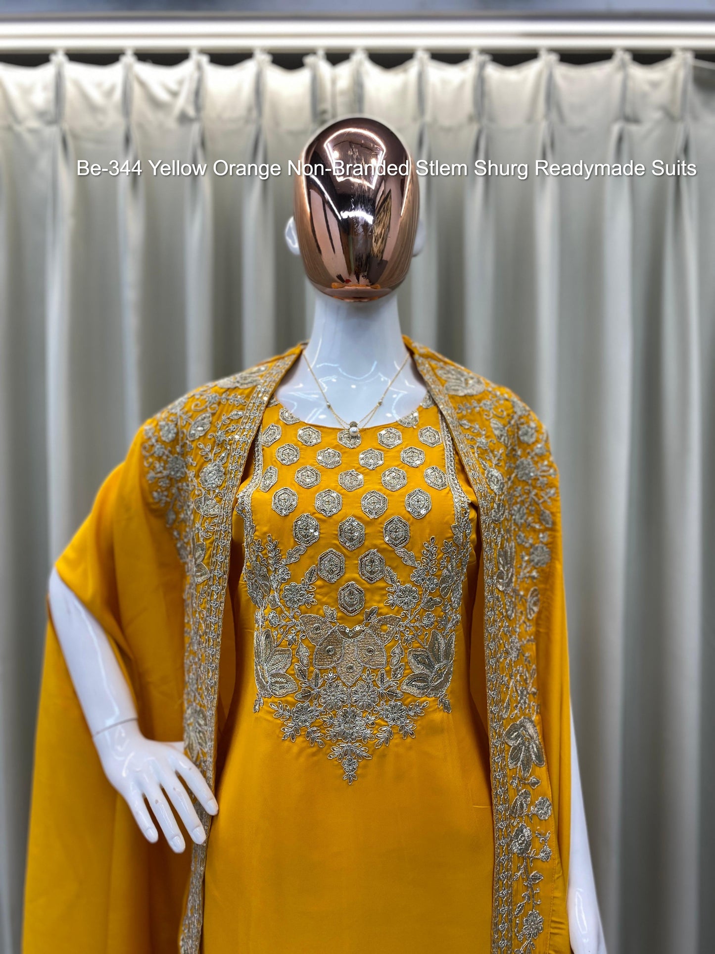 Be-344 Yellow Orange Non-Branded Stlem Shurg Readymade Suits