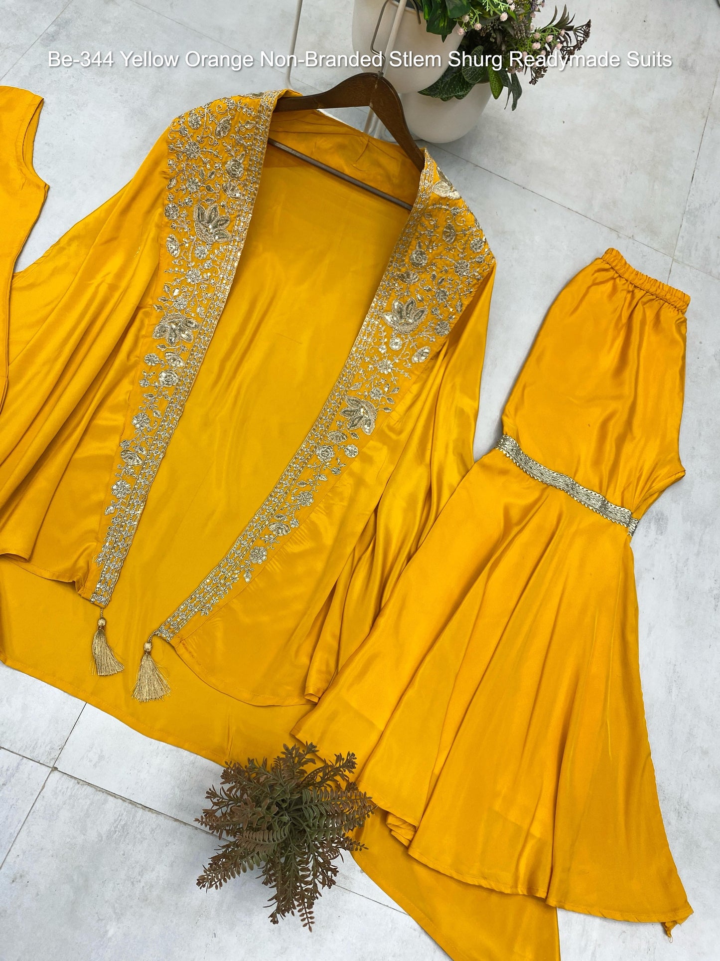 Be-344 Yellow Orange Non-Branded Stlem Shurg Readymade Suits
