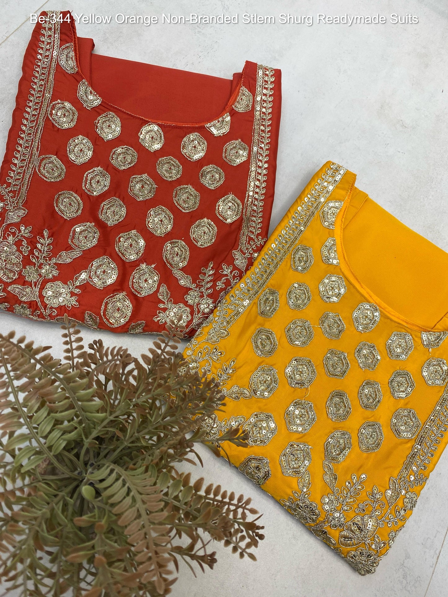 Be-344 Yellow Orange Non-Branded Stlem Shurg Readymade Suits