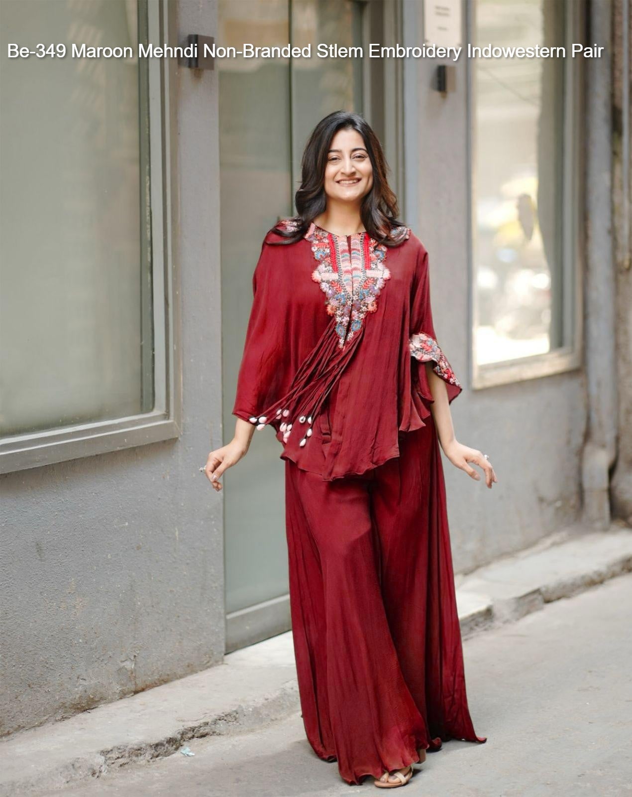 Be-349 Maroon Mehndi Non-Branded Stlem Embroidery Indowestern Pair