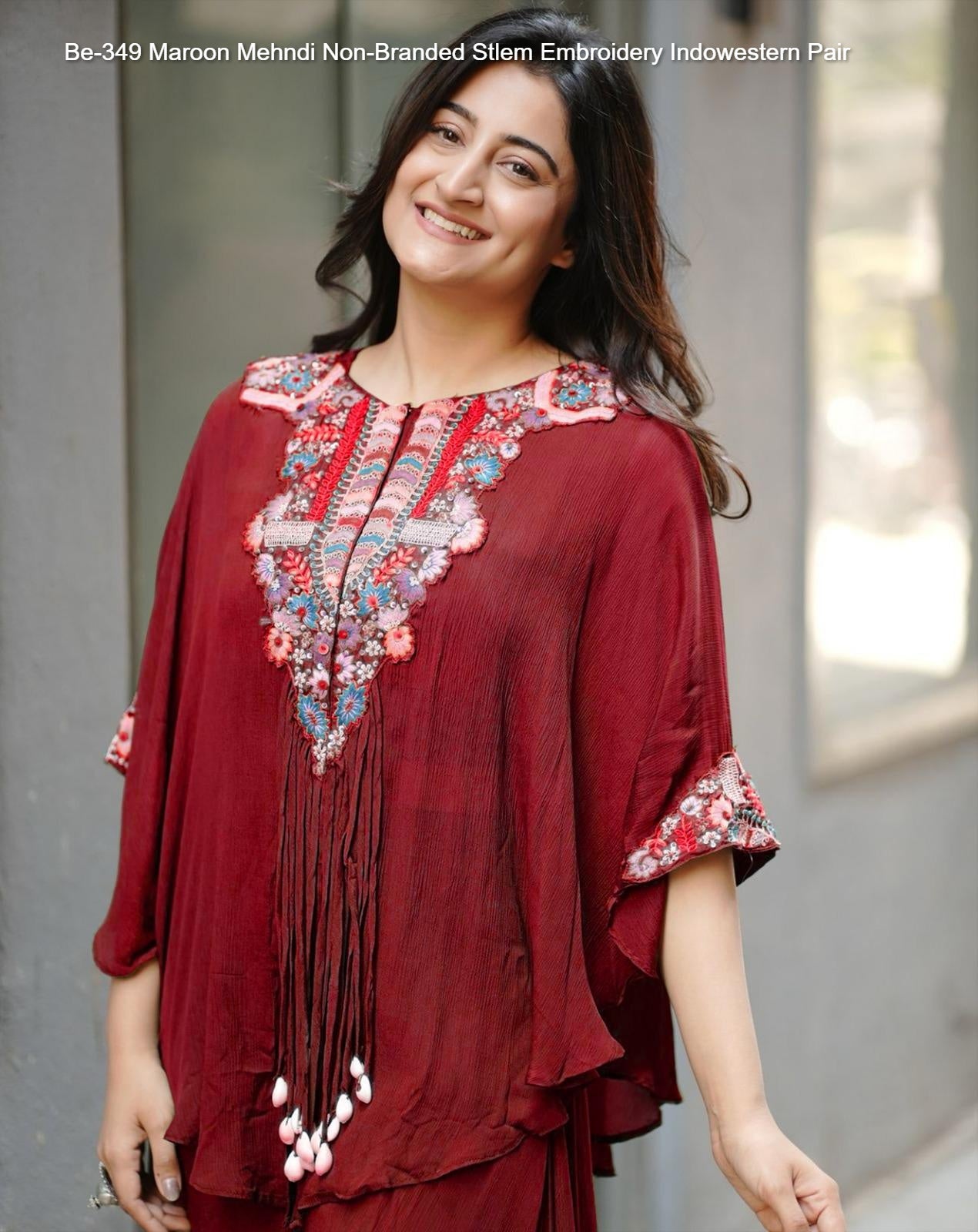 Be-349 Maroon Mehndi Non-Branded Stlem Embroidery Indowestern Pair
