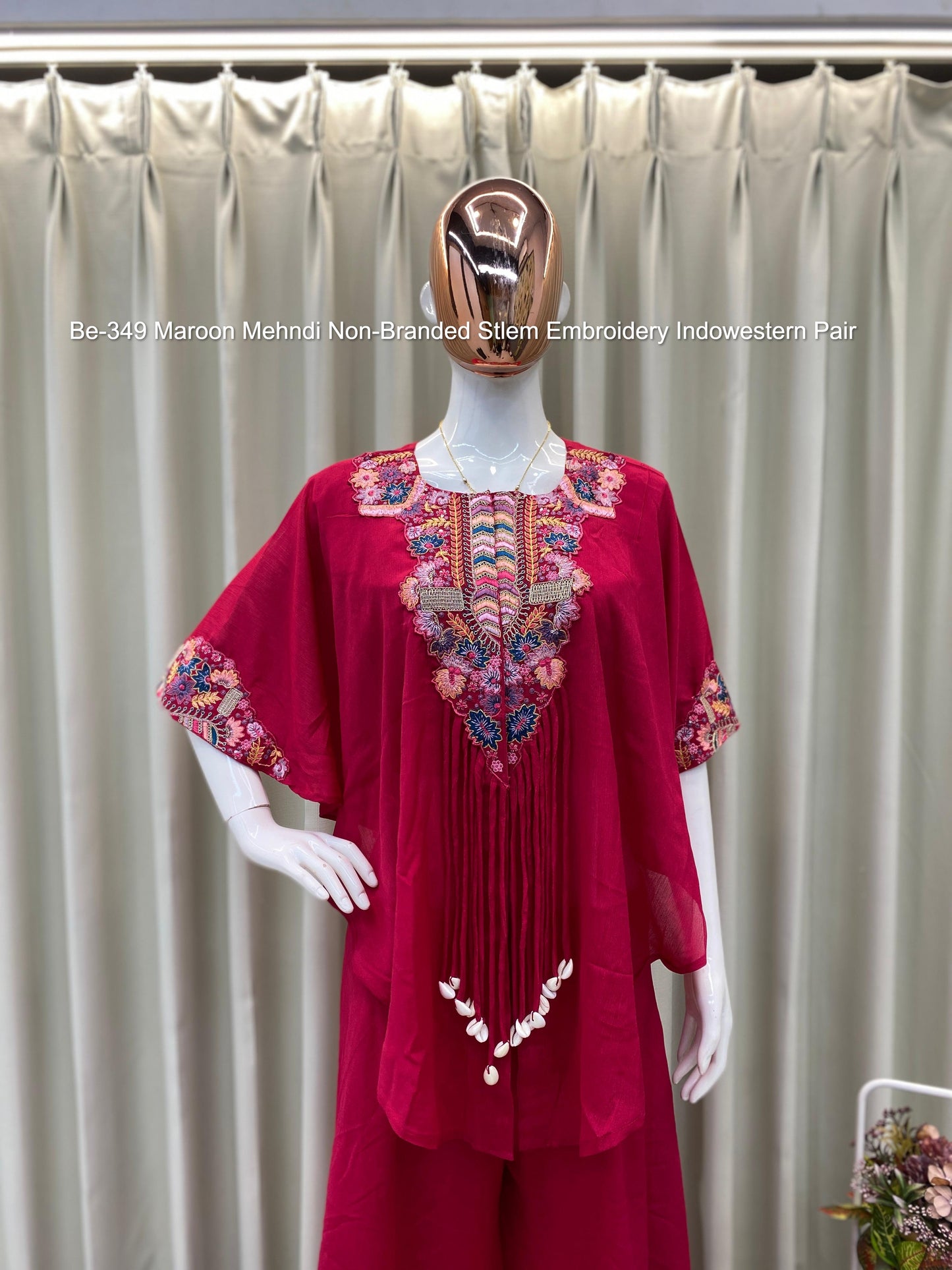 Be-349 Maroon Mehndi Non-Branded Stlem Embroidery Indowestern Pair