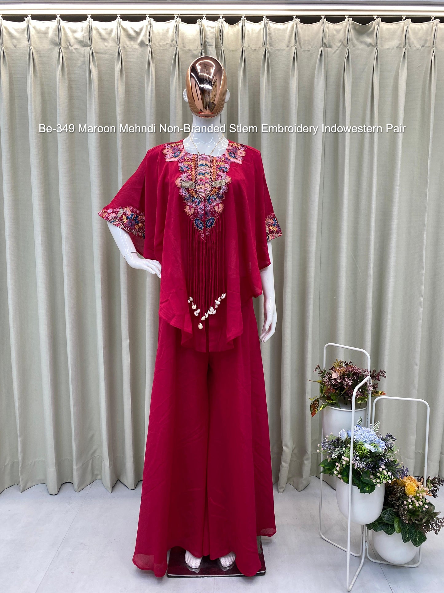 Be-349 Maroon Mehndi Non-Branded Stlem Embroidery Indowestern Pair