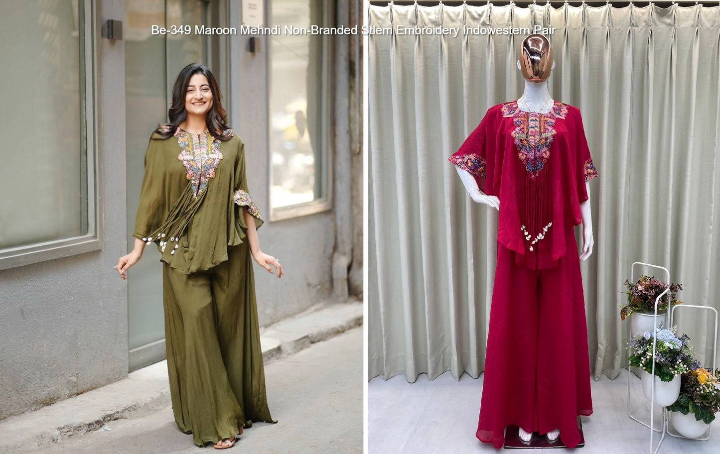 Be-349 Maroon Mehndi Non-Branded Stlem Embroidery Indowestern Pair