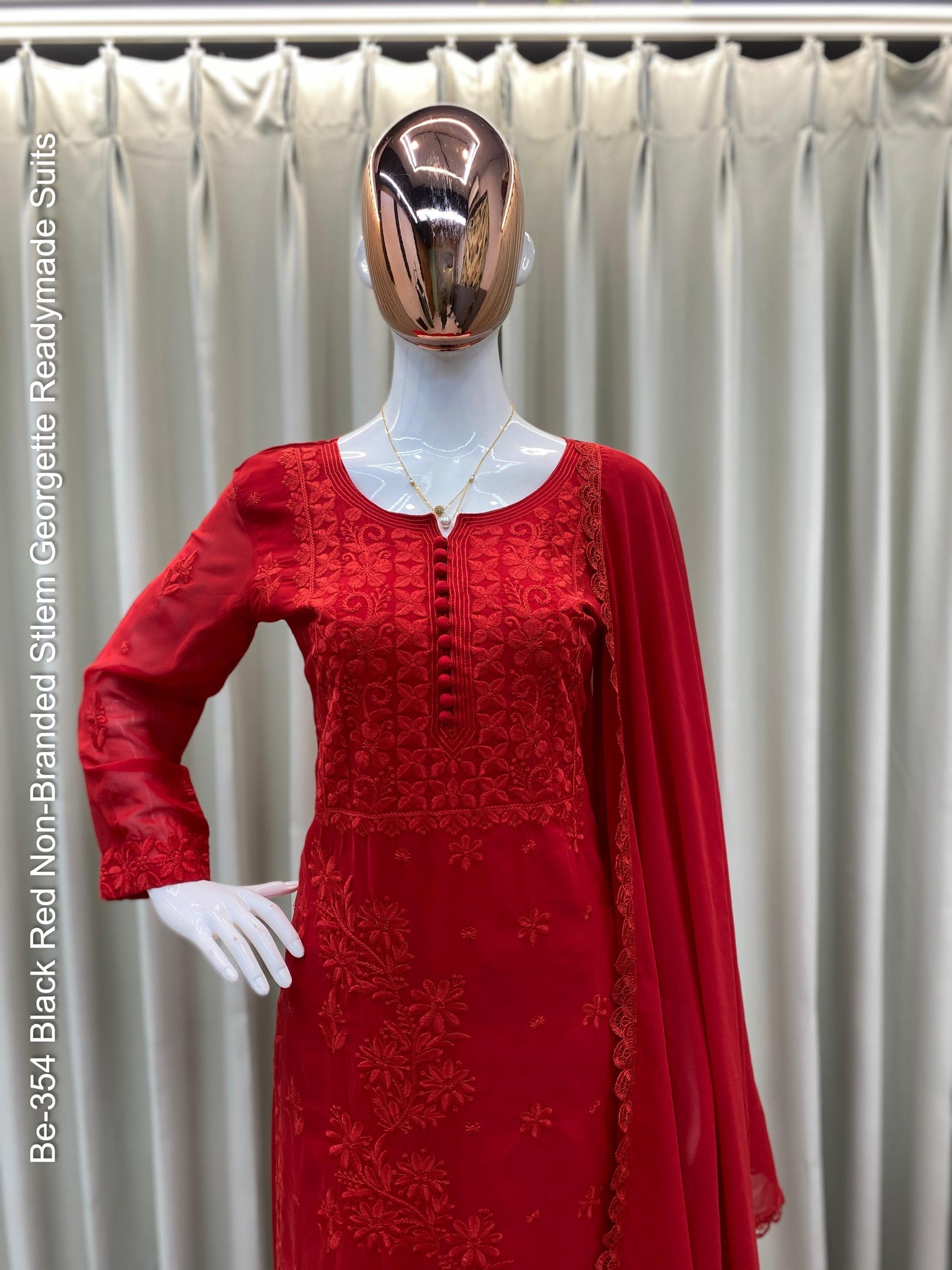 Be-354 Black Red Non-Branded Stlem Georgette Readymade Suits