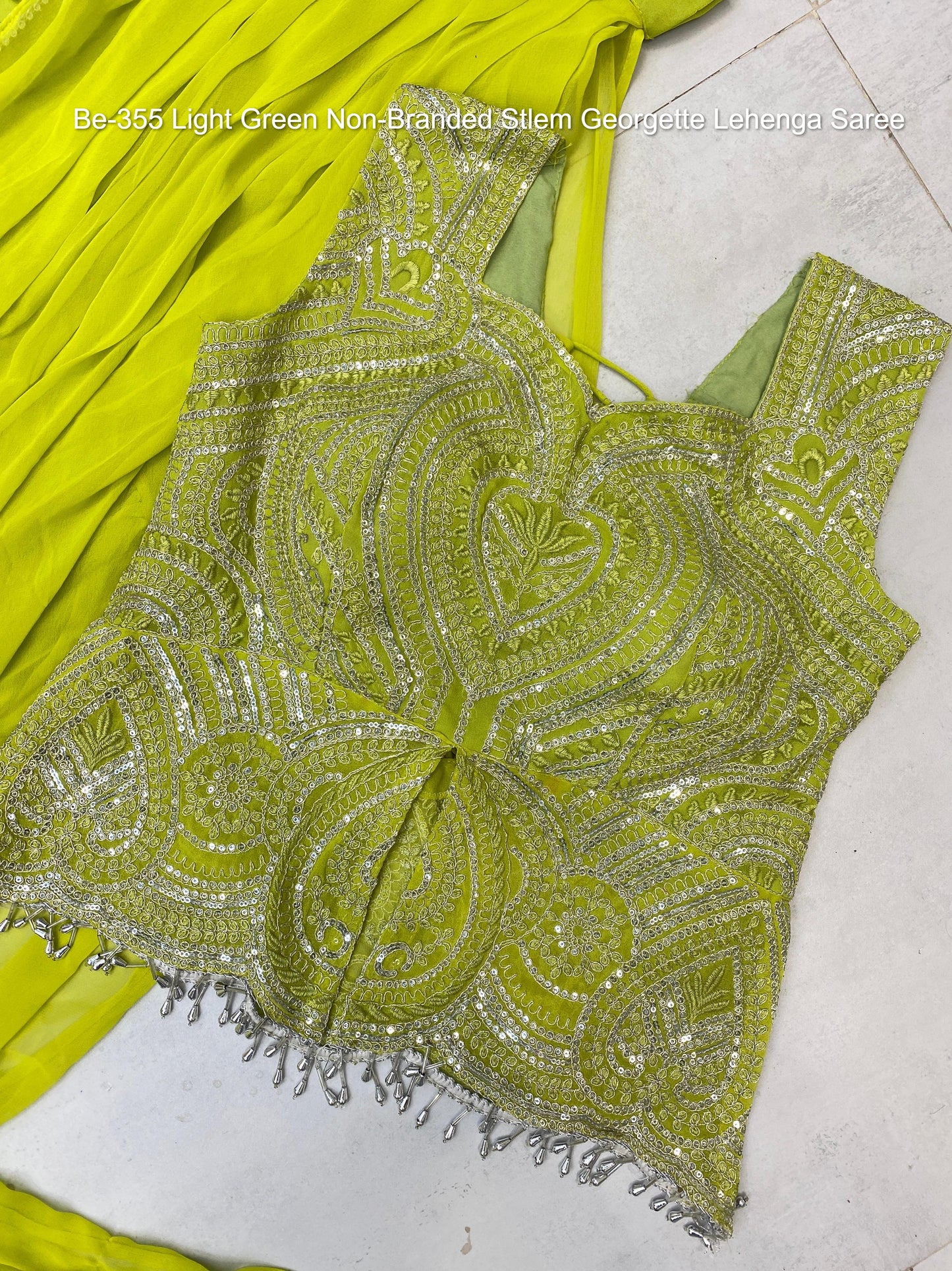 Be-355 Light Green Non-Branded Stlem Georgette Lehenga Saree