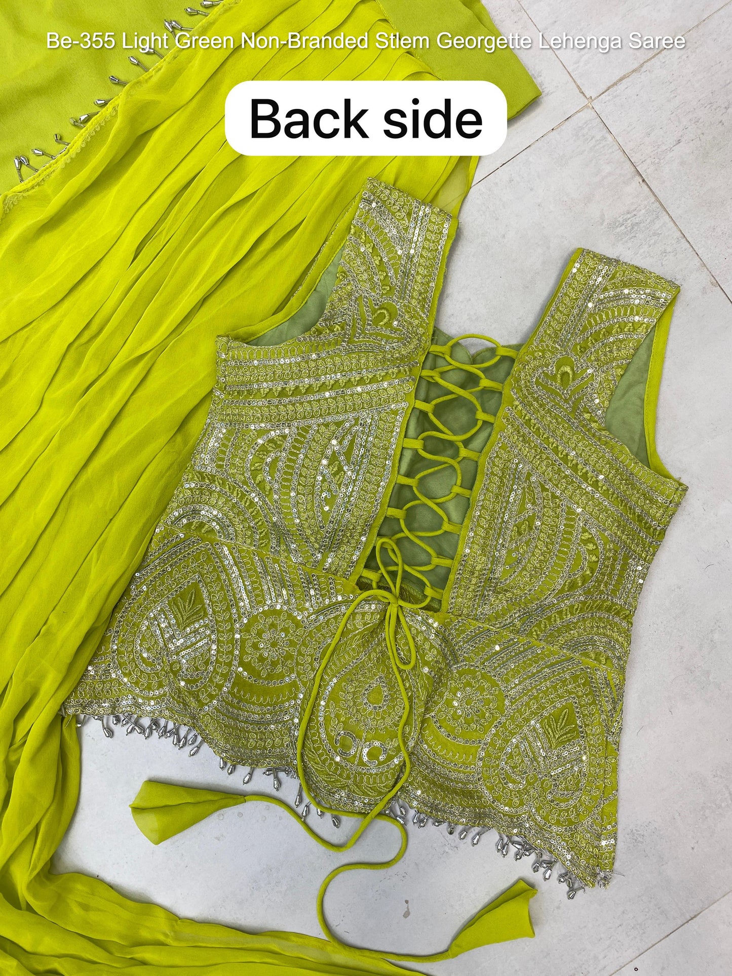 Be-355 Light Green Non-Branded Stlem Georgette Lehenga Saree
