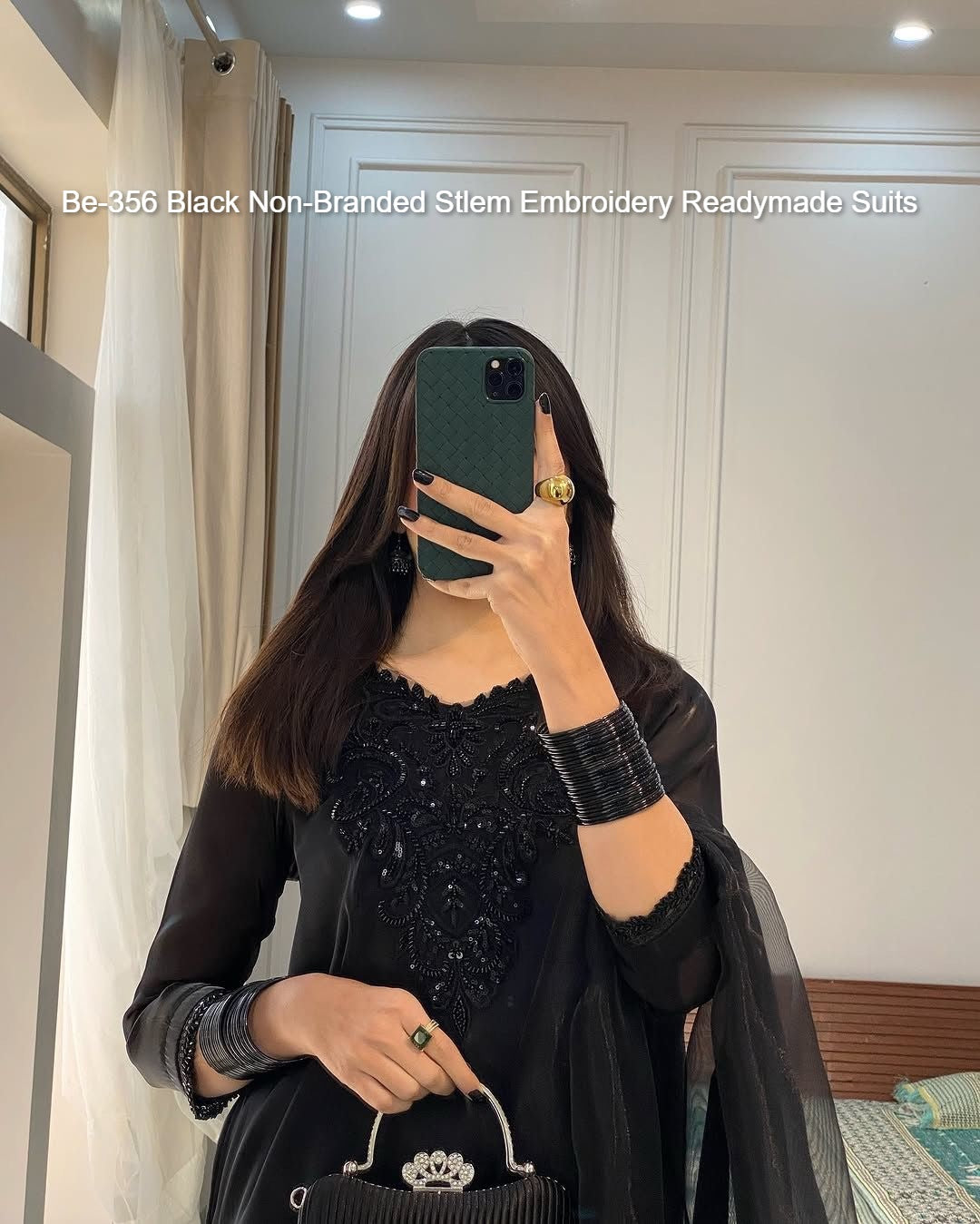 Be-356 Black Non-Branded Stlem Embroidery Readymade Suits