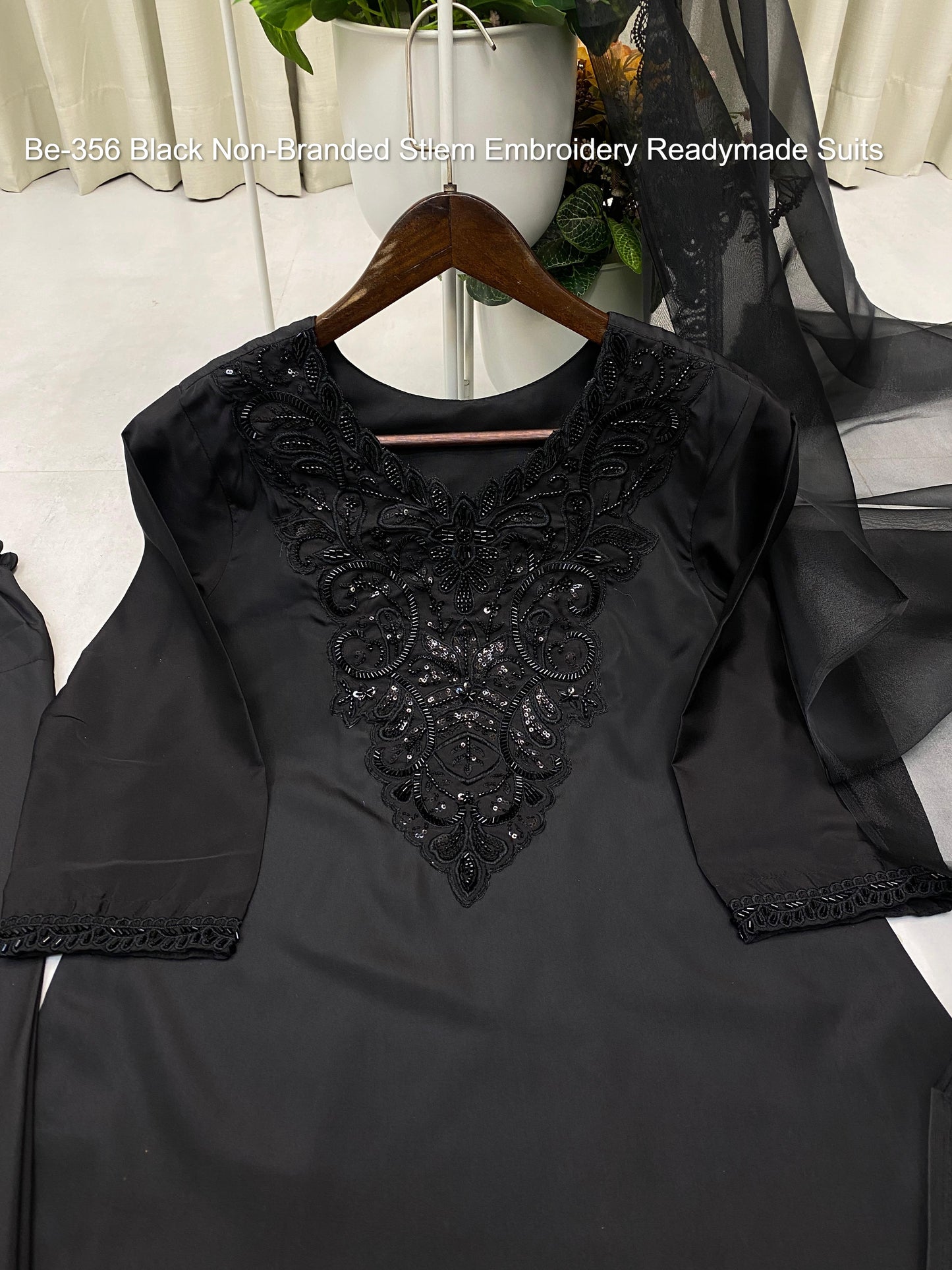 Be-356 Black Non-Branded Stlem Embroidery Readymade Suits