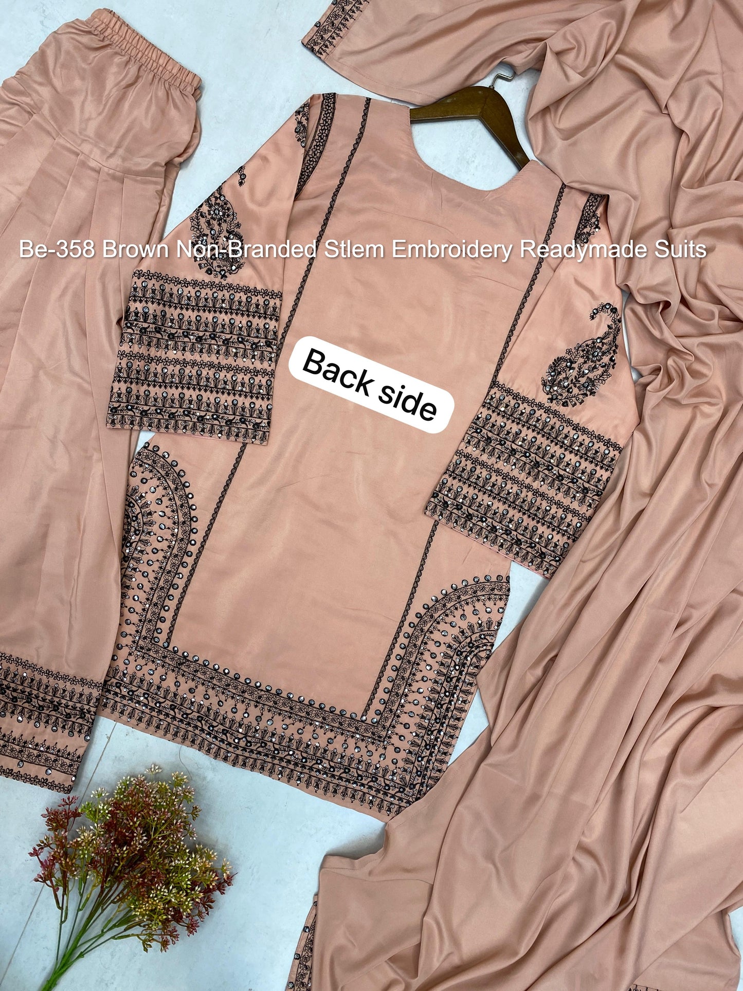 Be-358 Brown Non-Branded Stlem Embroidery Readymade Suits