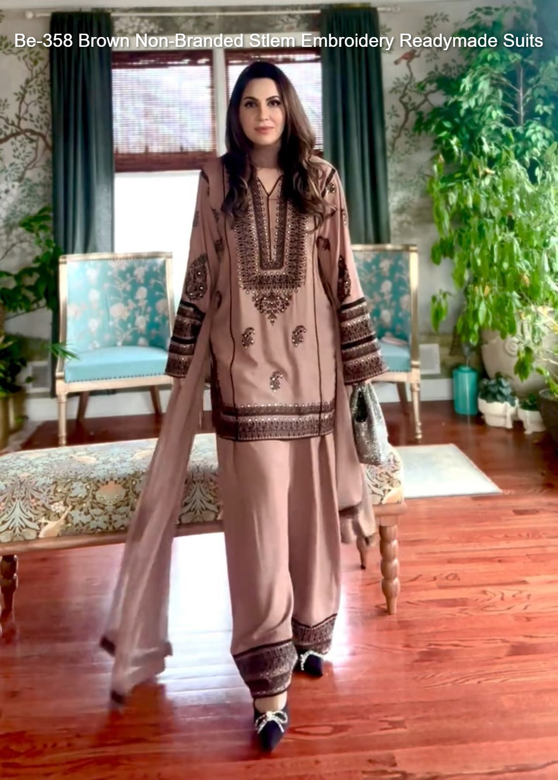 Be-358 Brown Non-Branded Stlem Embroidery Readymade Suits