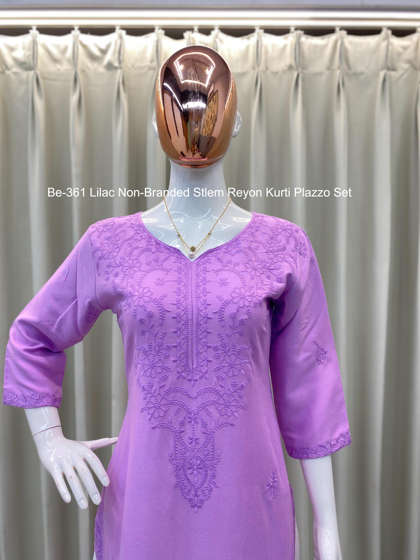 Be-361 Lilac Non-Branded Stlem Reyon Kurti Plazzo Set