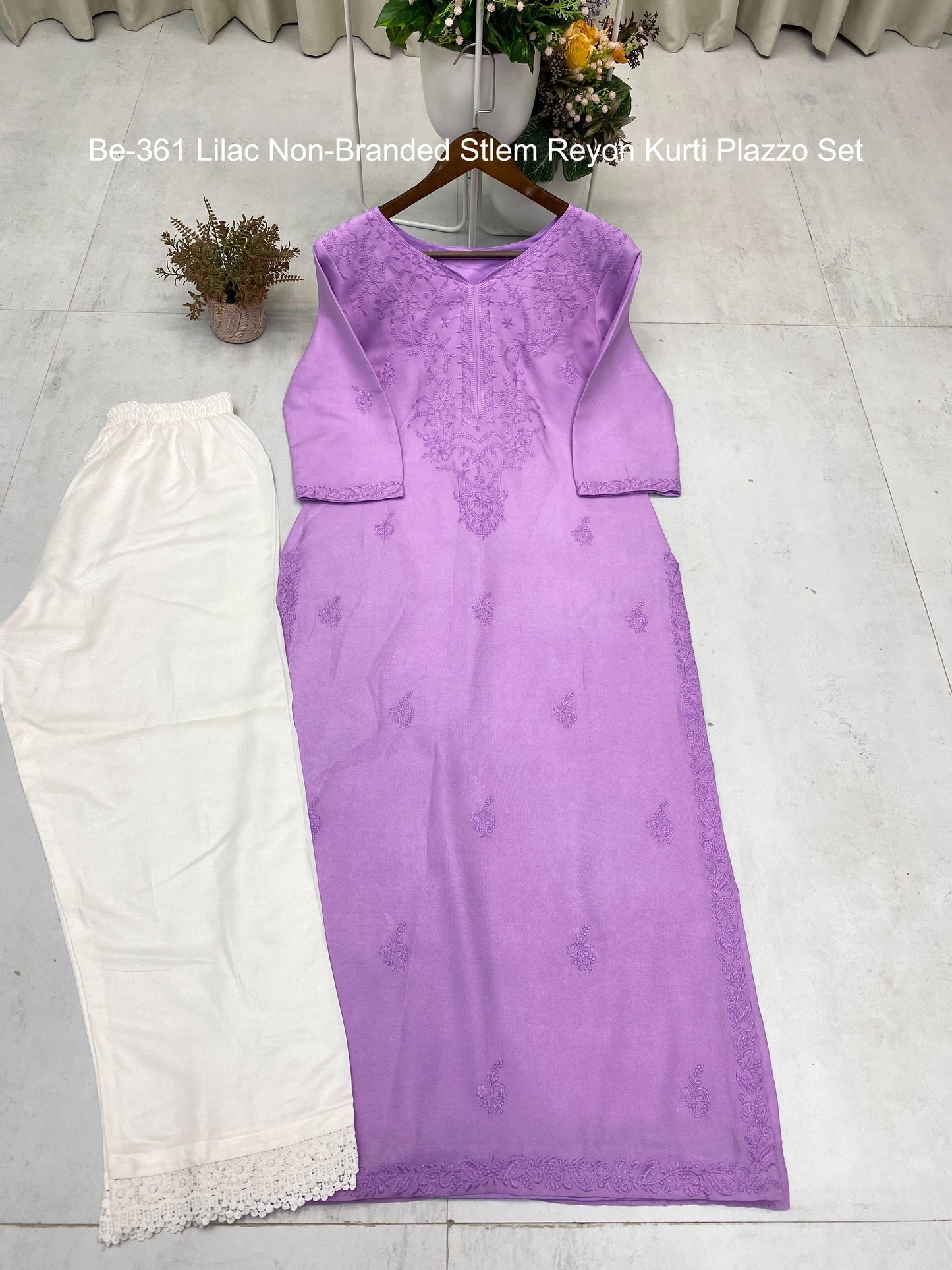 Be-361 Lilac Non-Branded Stlem Reyon Kurti Plazzo Set