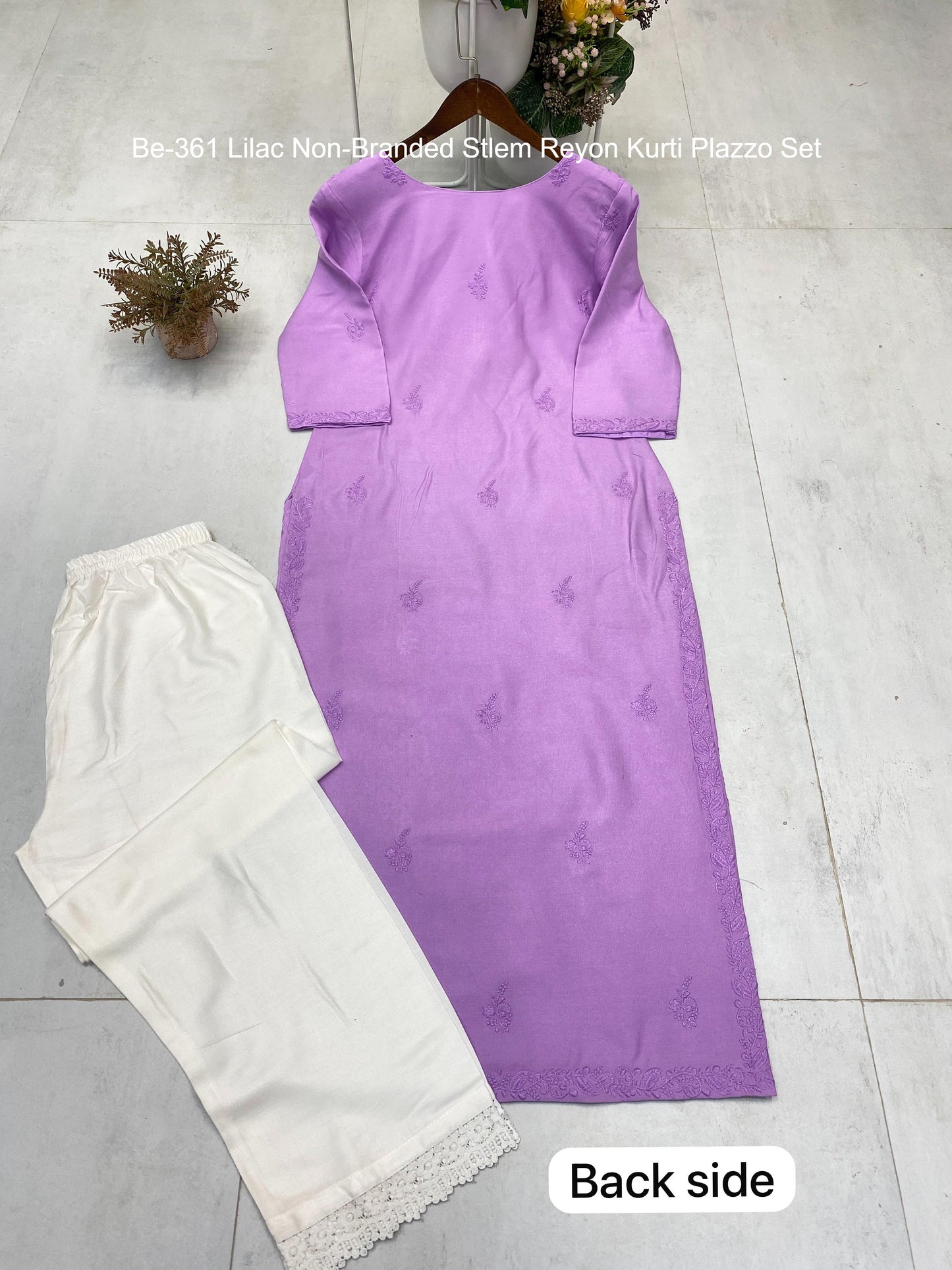 Be-361 Lilac Non-Branded Stlem Reyon Kurti Plazzo Set