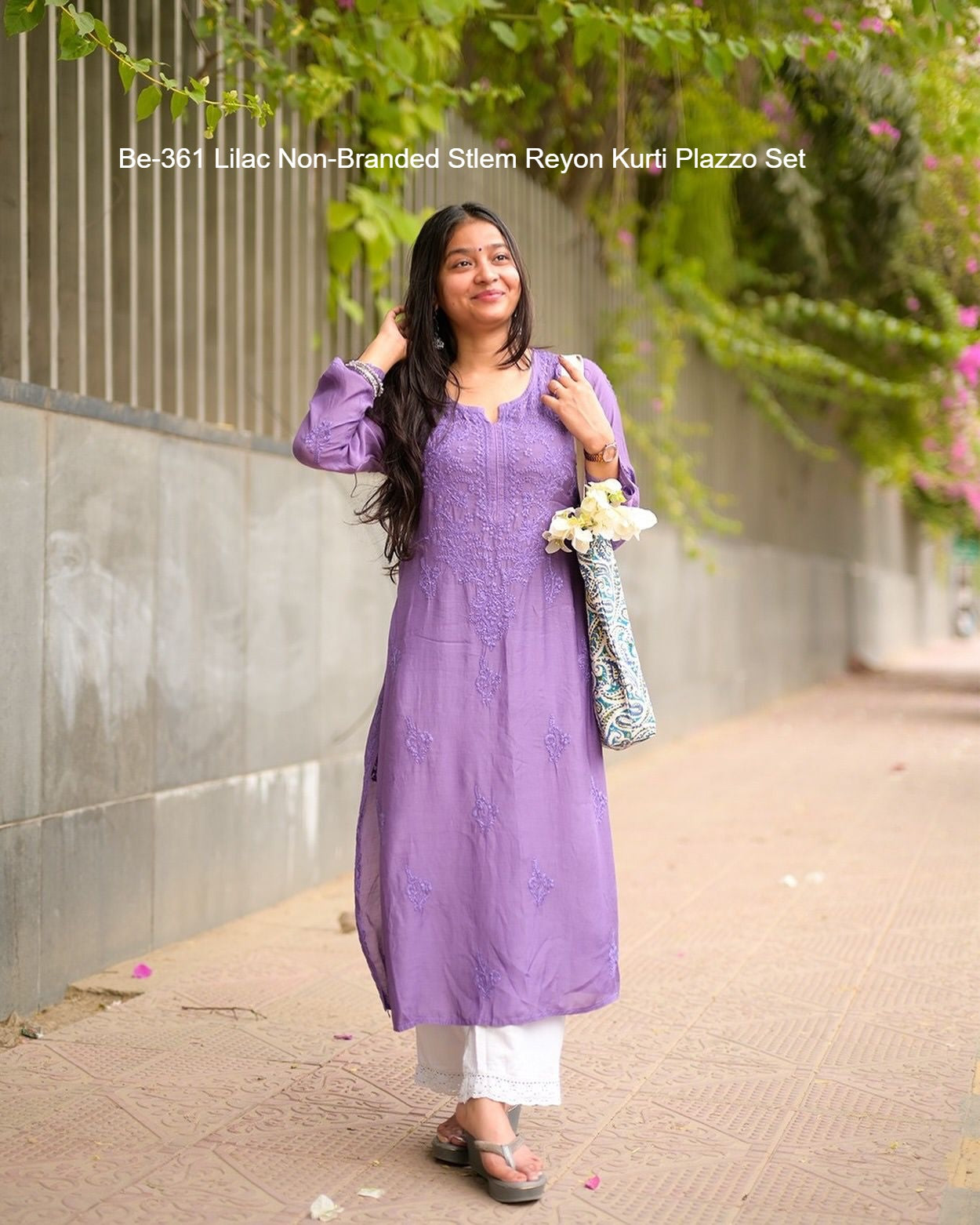 Be-361 Lilac Non-Branded Stlem Reyon Kurti Plazzo Set