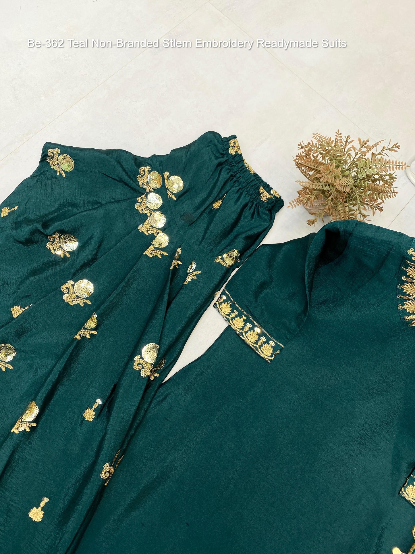 Be-362 Teal Non-Branded Stlem Embroidery Readymade Suits