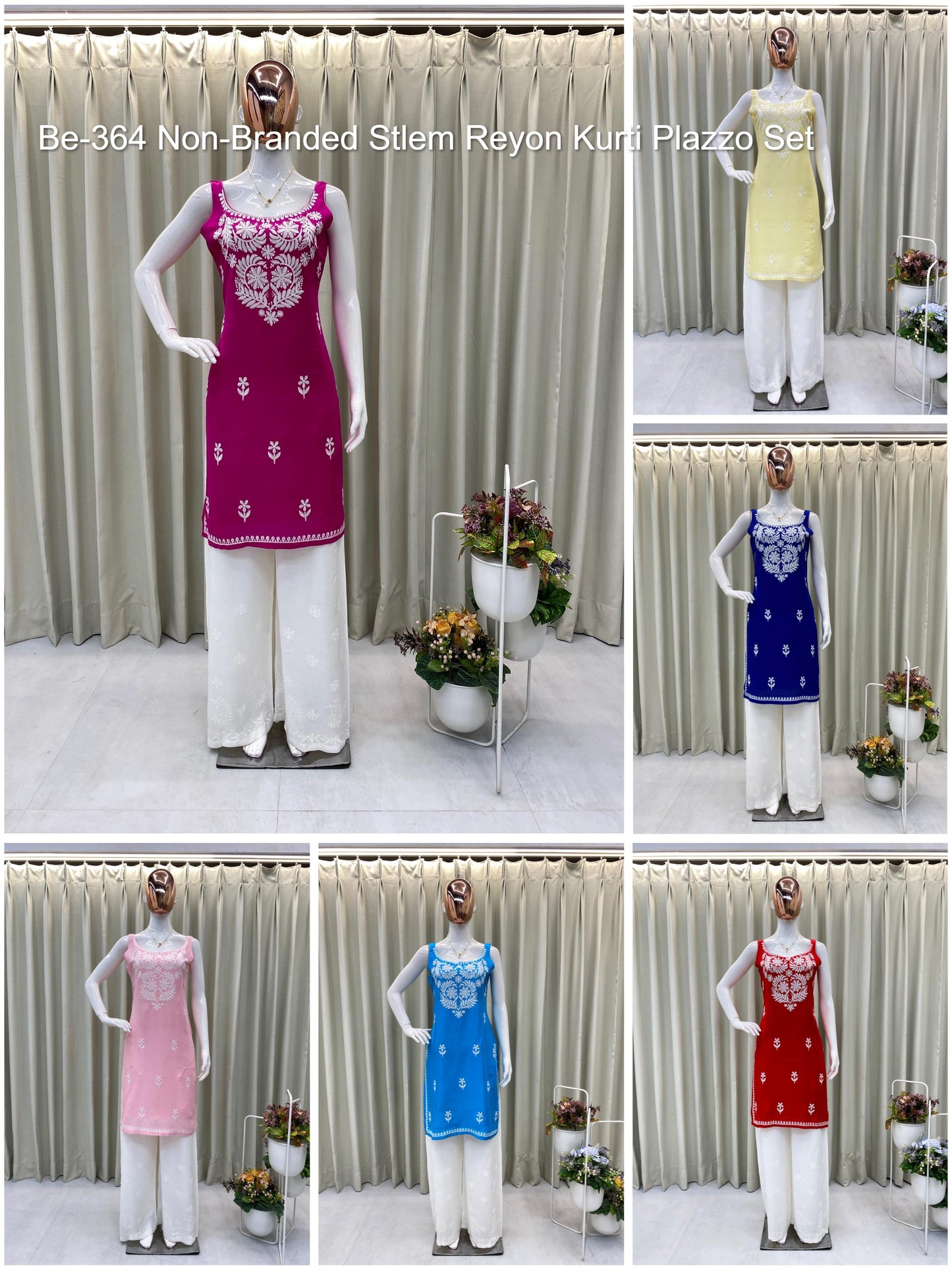 Be-364 Non-Branded Stlem Reyon Kurti Plazzo Set