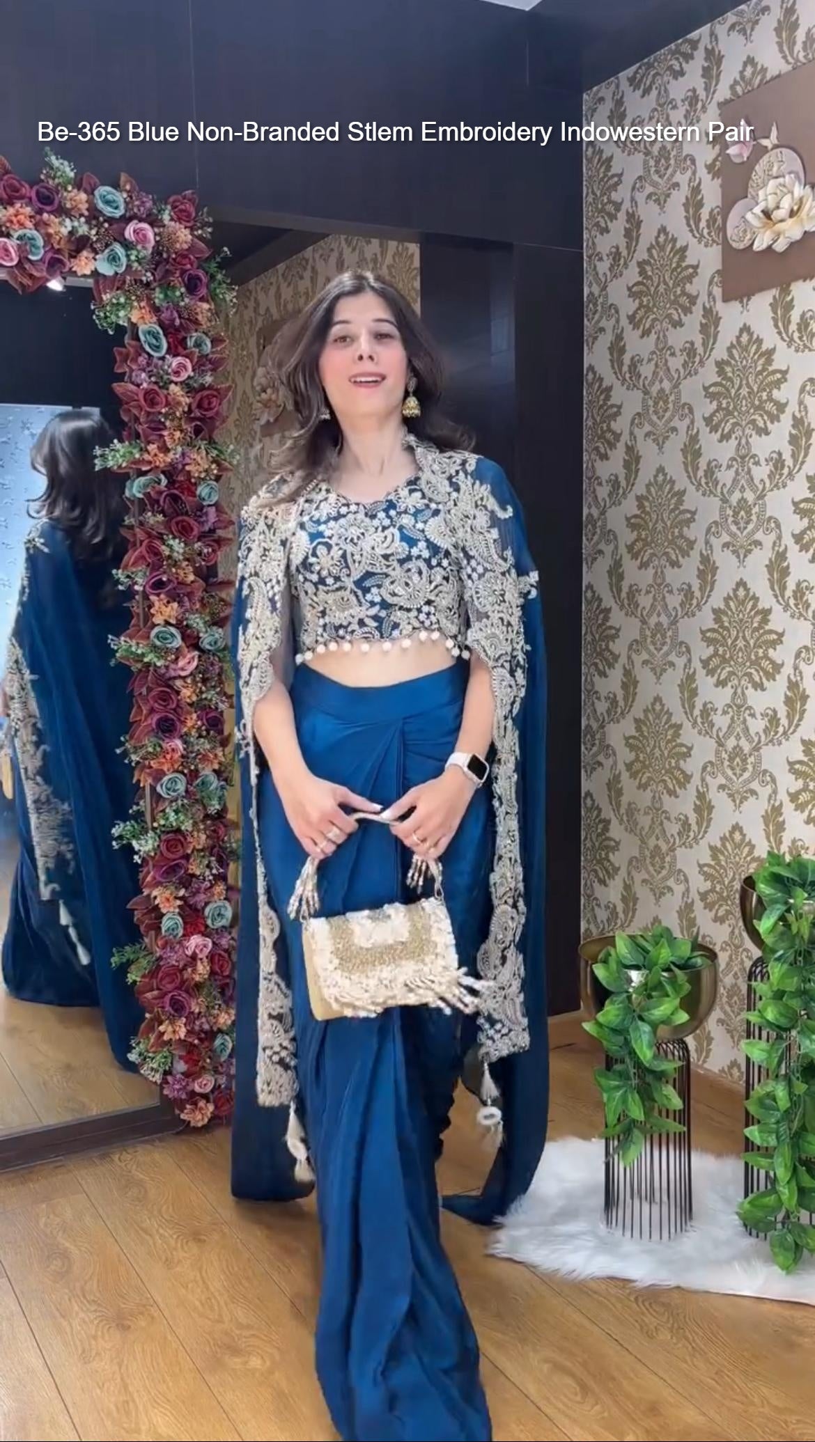 Be-365 Blue Non-Branded Stlem Embroidery Indowestern Pair