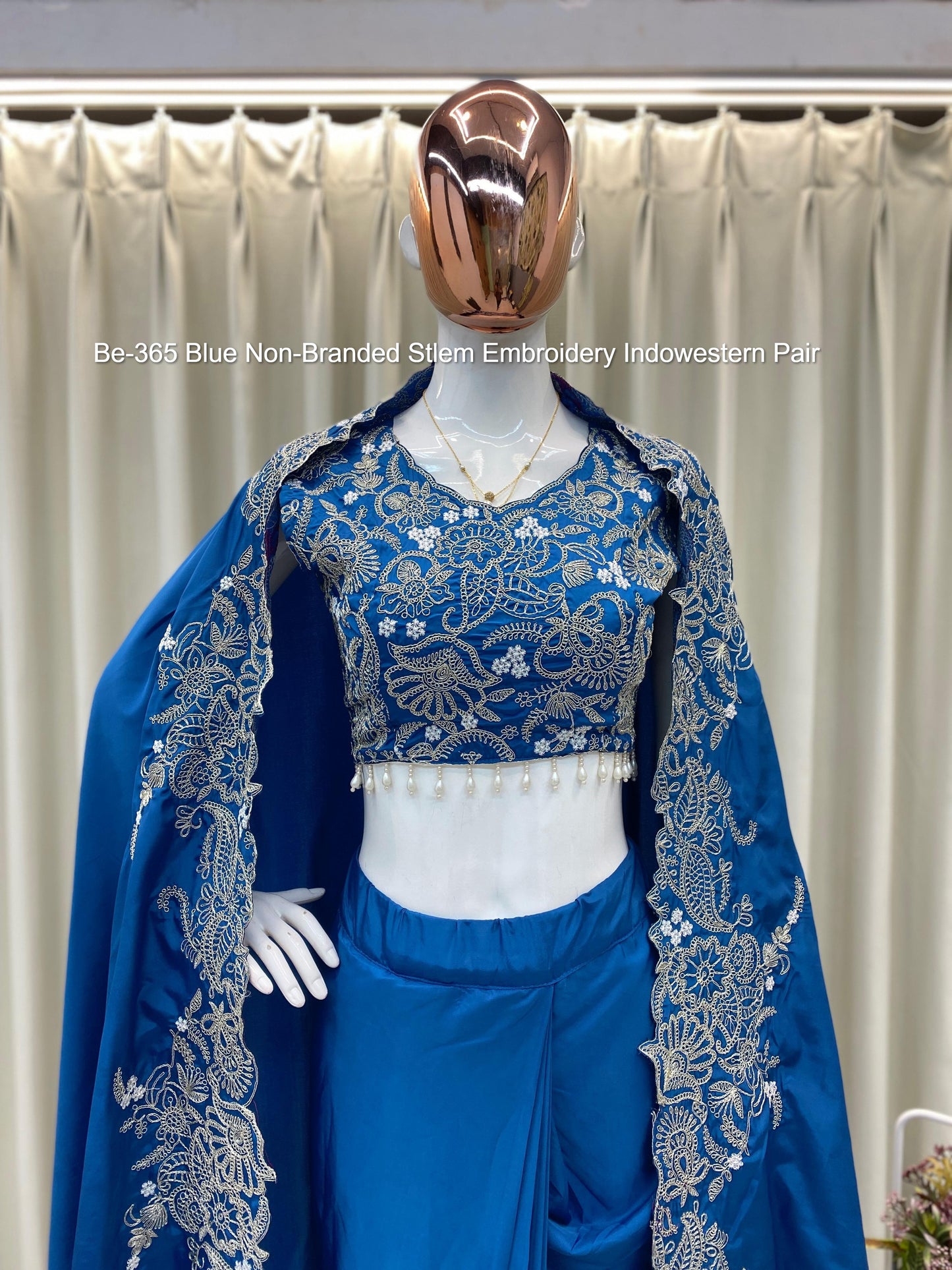 Be-365 Blue Non-Branded Stlem Embroidery Indowestern Pair