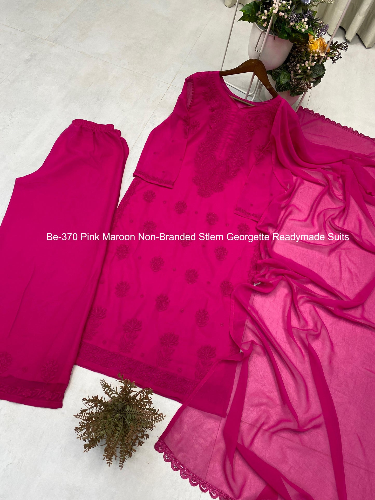 Be-370 Pink Maroon Non-Branded Stlem Georgette Readymade Suits