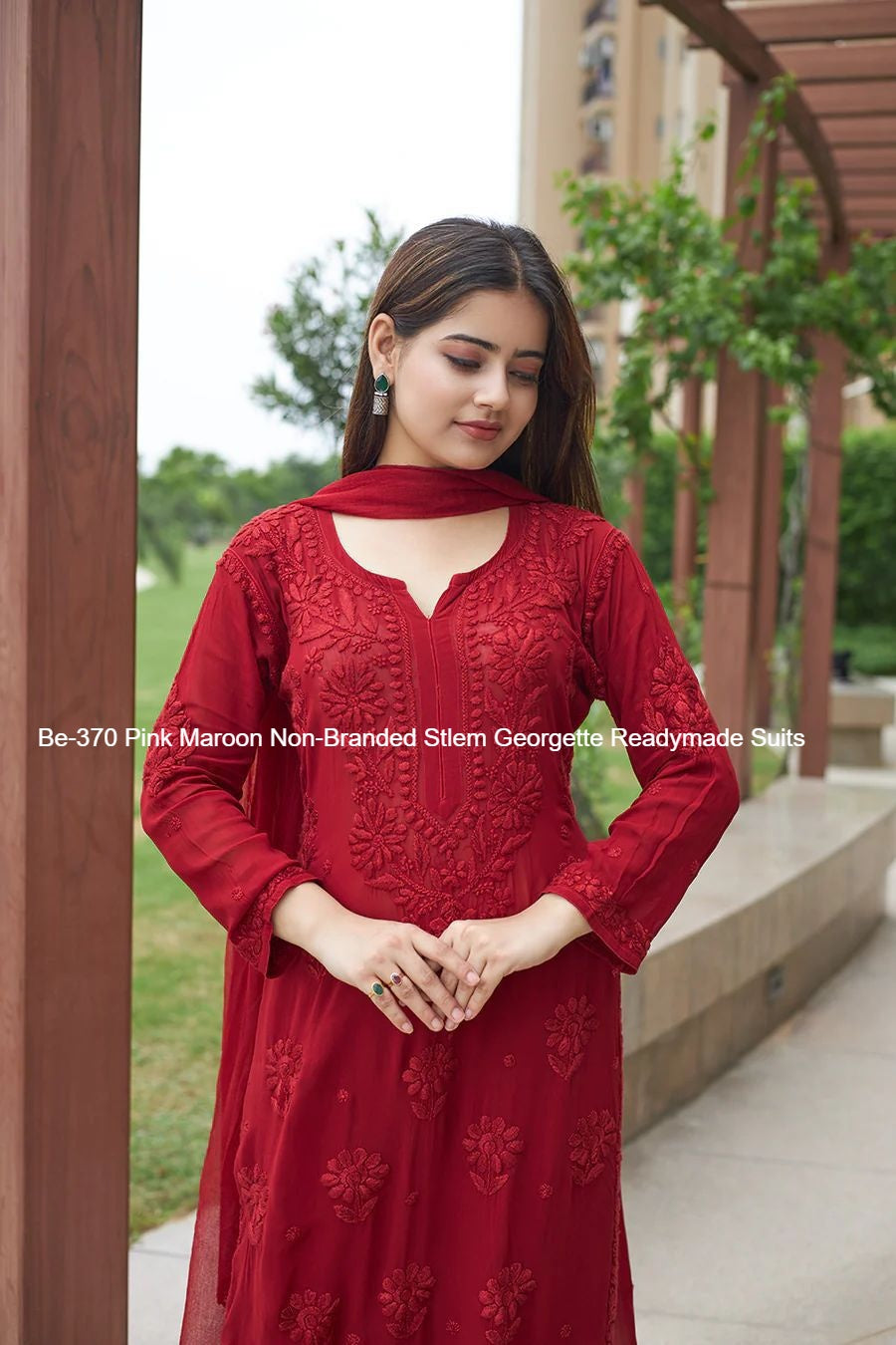Be-370 Pink Maroon Non-Branded Stlem Georgette Readymade Suits