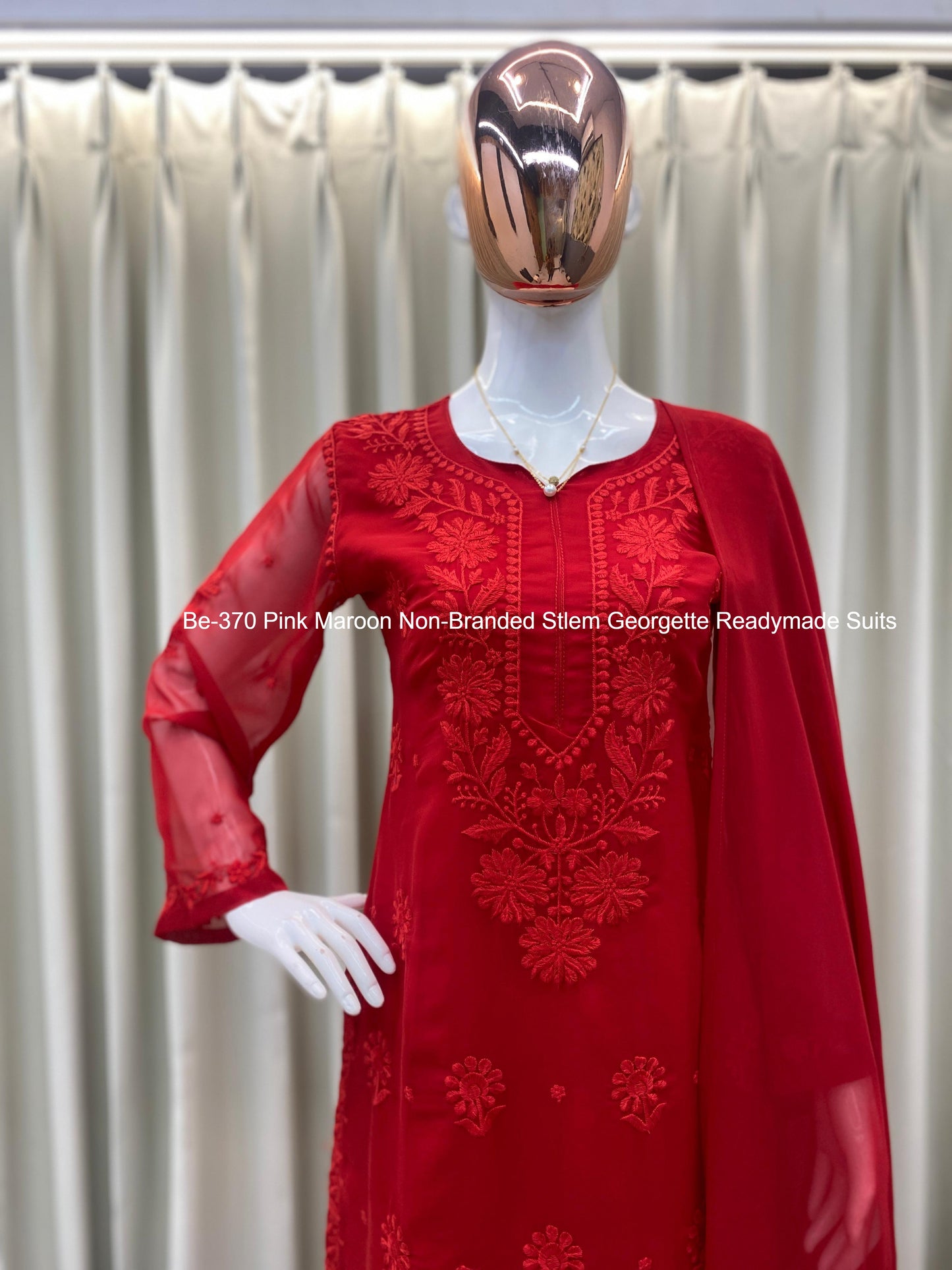 Be-370 Pink Maroon Non-Branded Stlem Georgette Readymade Suits